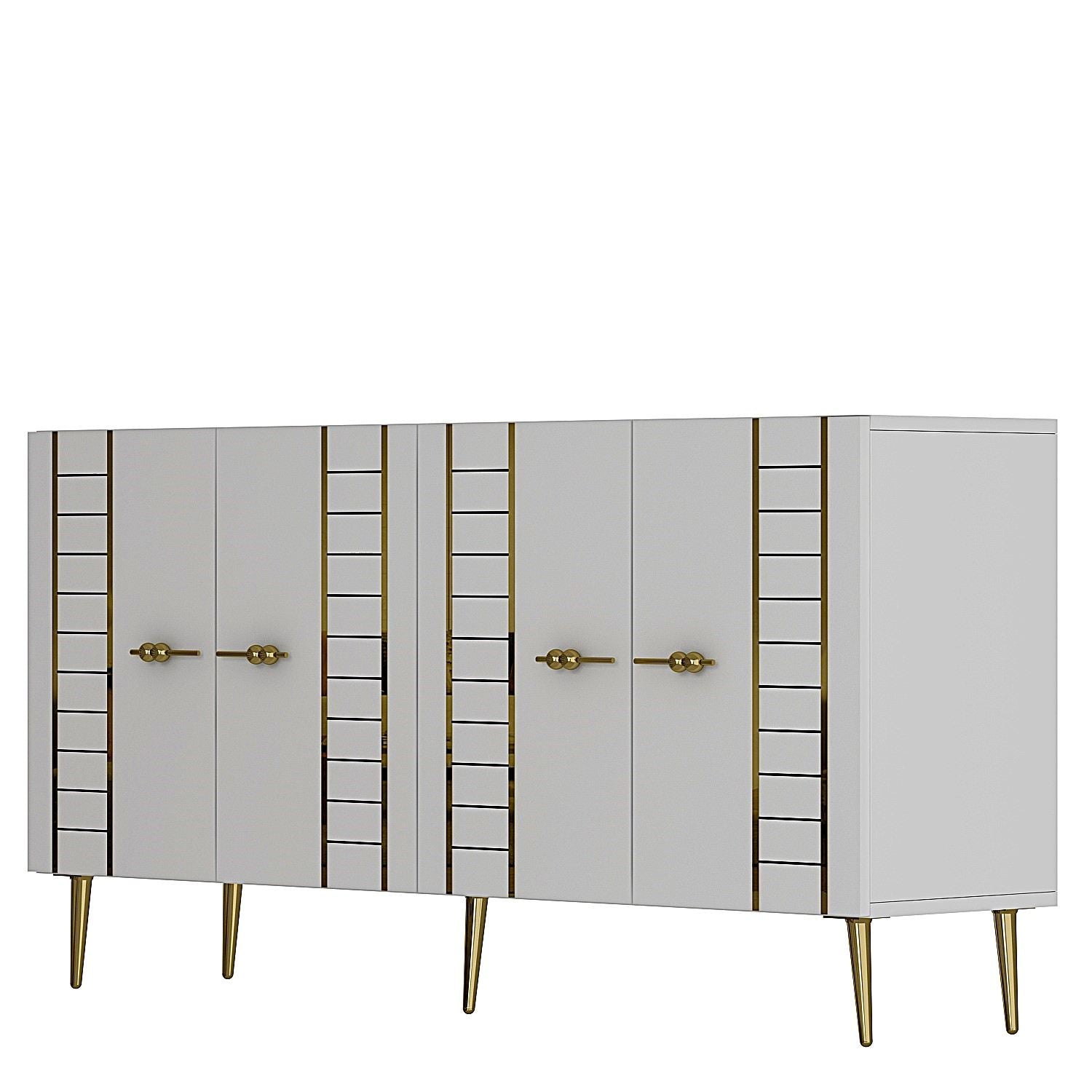 Aparador – 150 cm – Branco e Dourado – Painel de Partículas