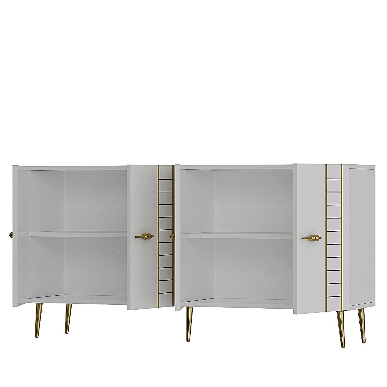 Aparador – 150 cm – Branco e Dourado – Painel de Partículas