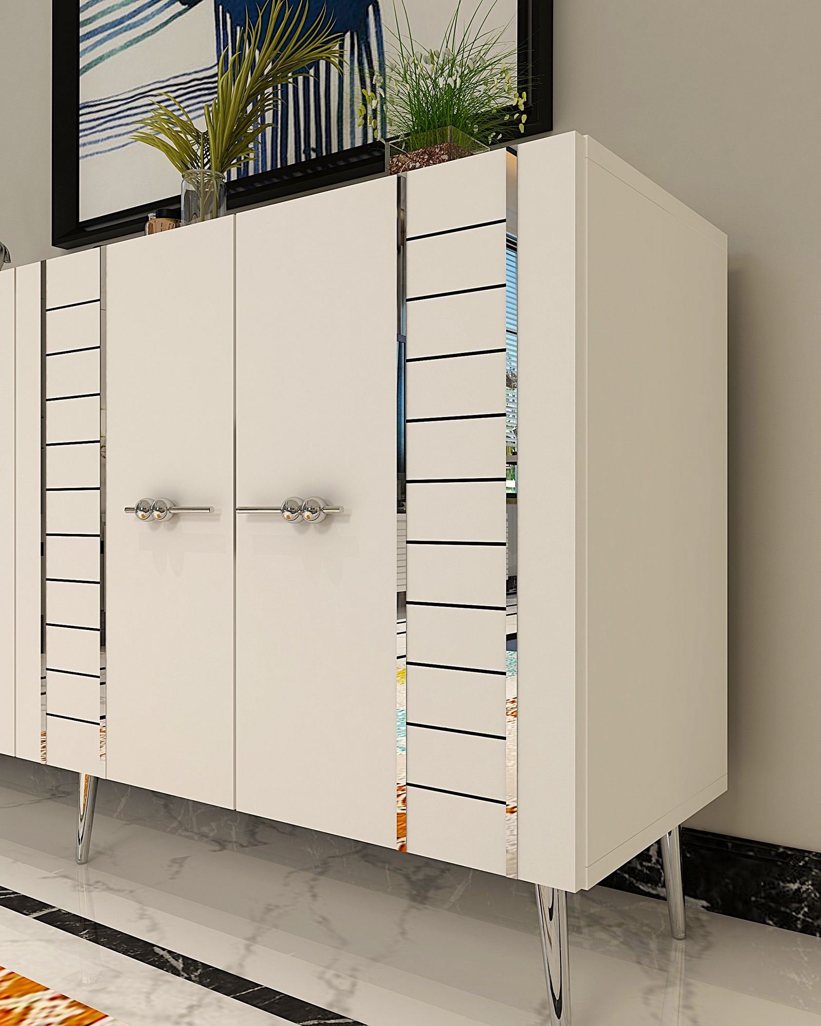 Aparador – 150 cm x 75 cm – Branco e Prata – Aglomerado