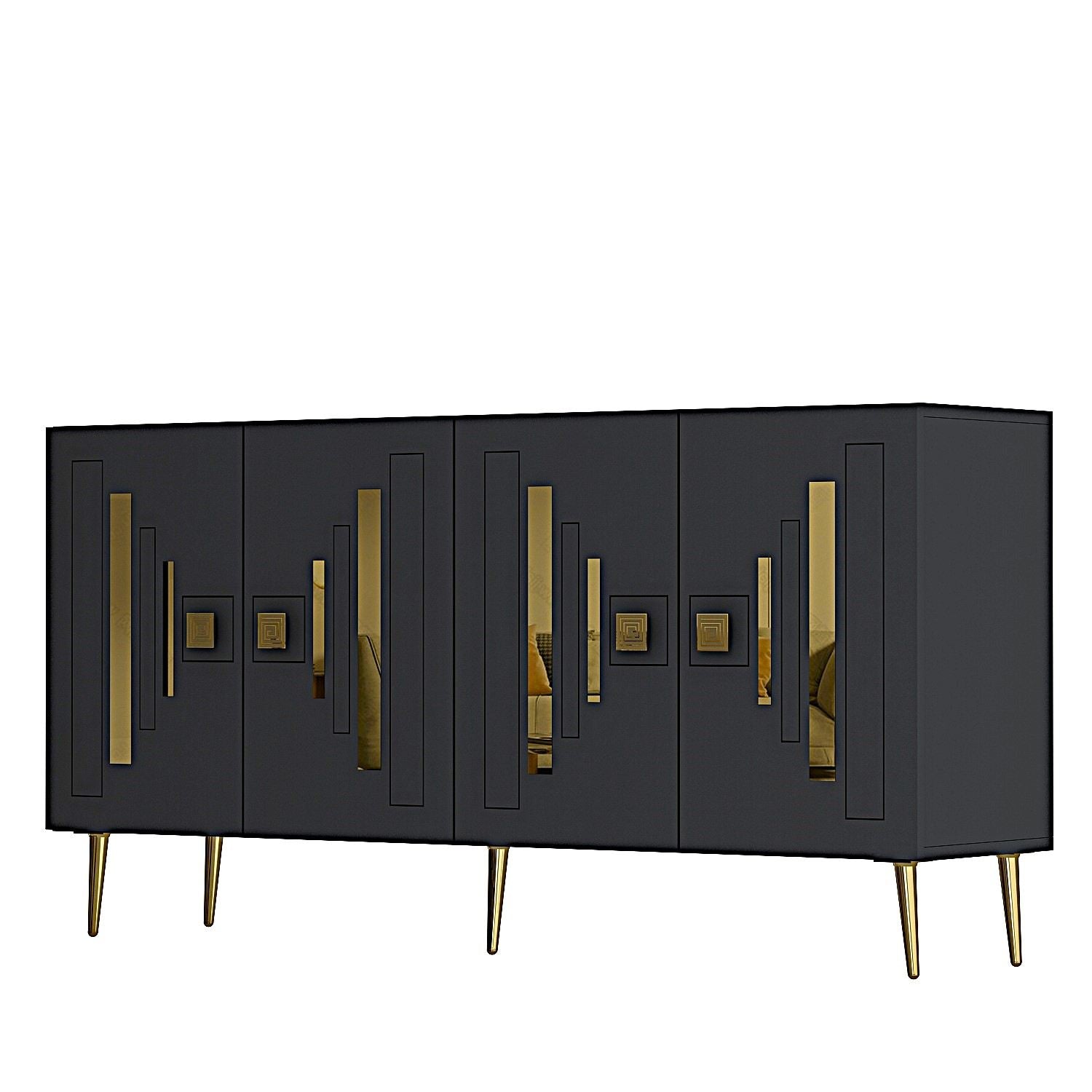 Aparador em Aglomerado Revestido de Melamina – 150cm x 75cm x 35cm – Antracite e Ouro