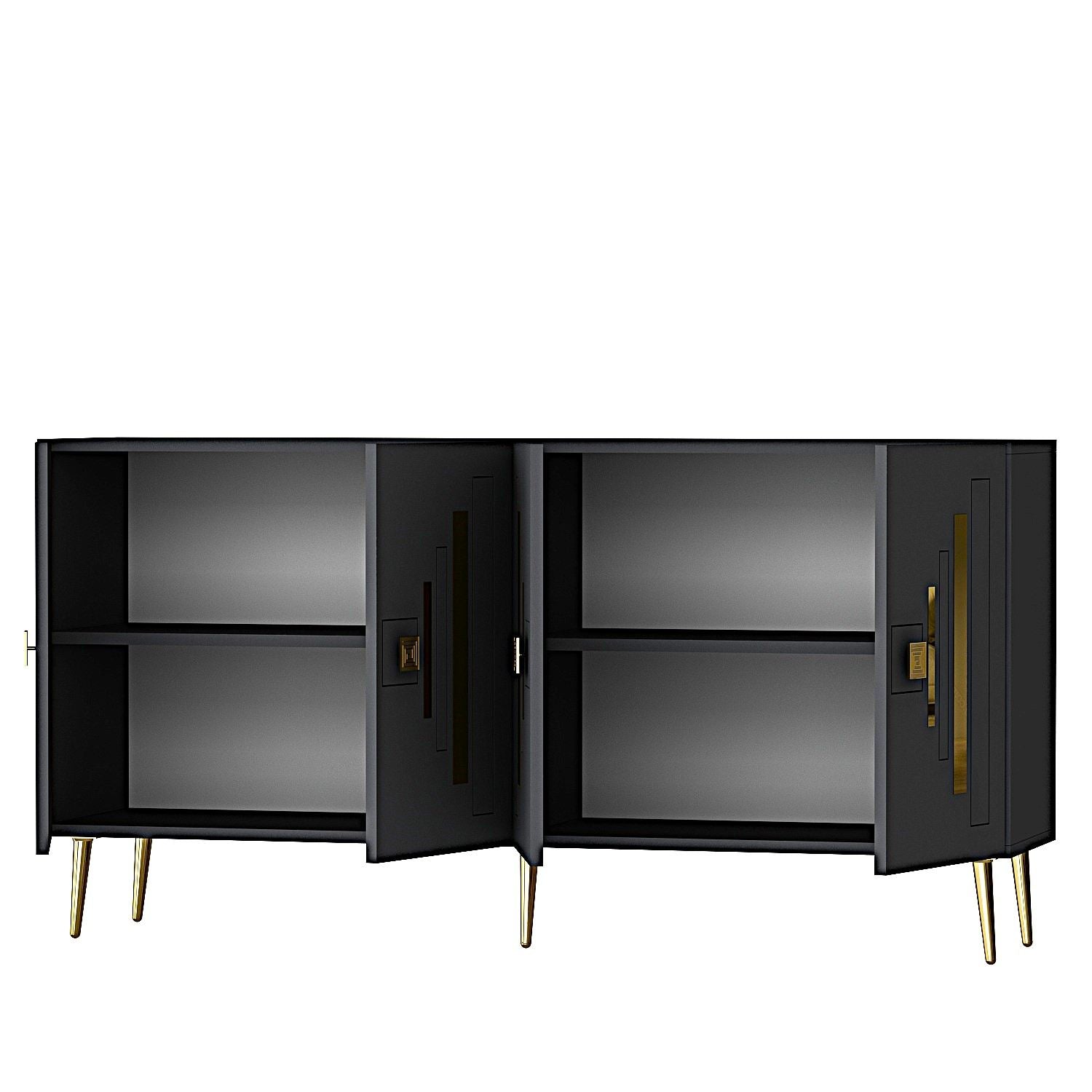 Aparador em Aglomerado Revestido de Melamina – 150cm x 75cm x 35cm – Antracite e Ouro