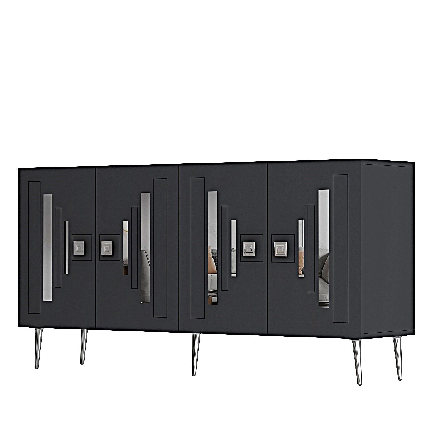 Aparador – 150cm x 75cm x 35cm – Antracite e Prata – Partículas de madeira com melamina