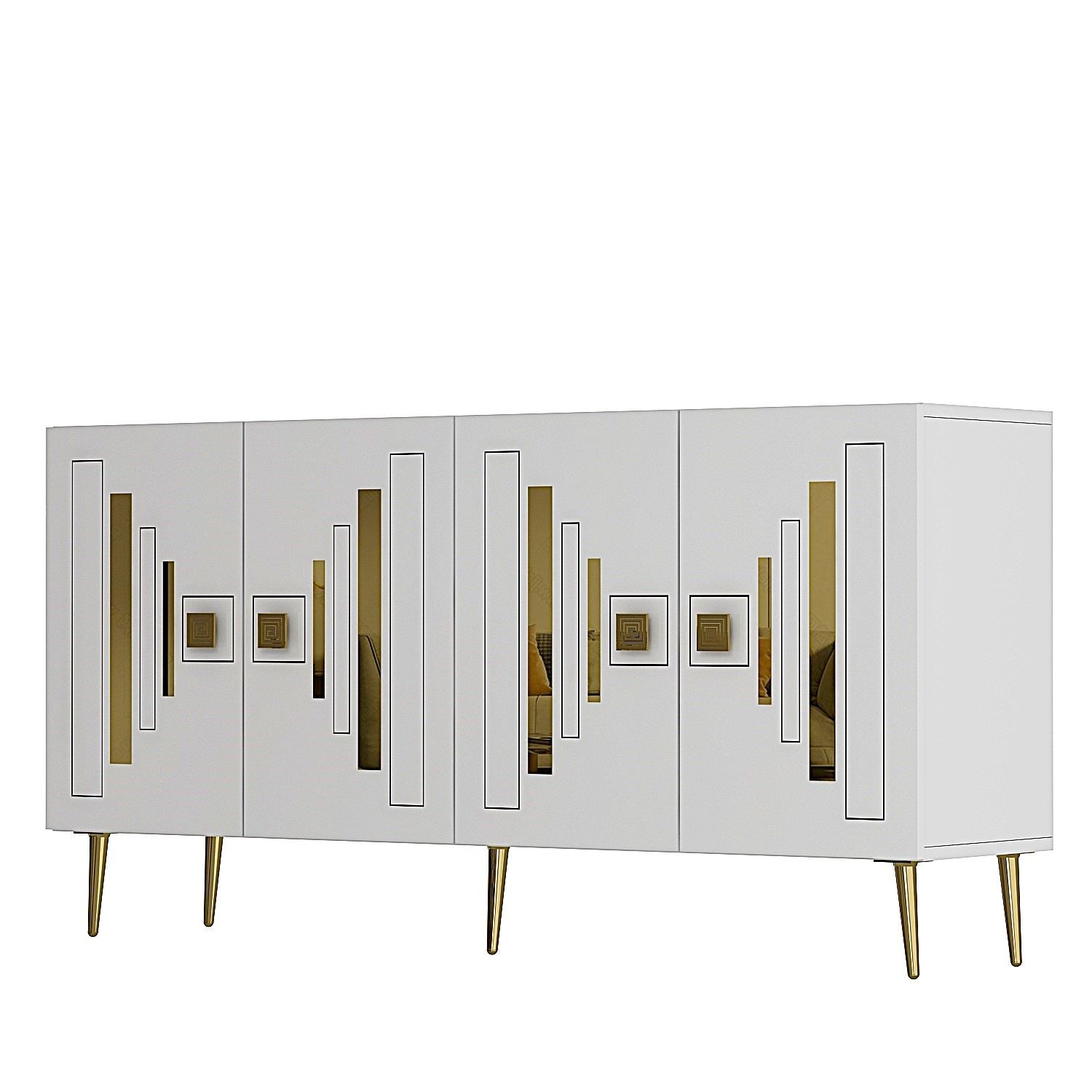 Aparador – 150 cm x 75 cm x 35 cm – Branco e Dourado – Painel de Partículas