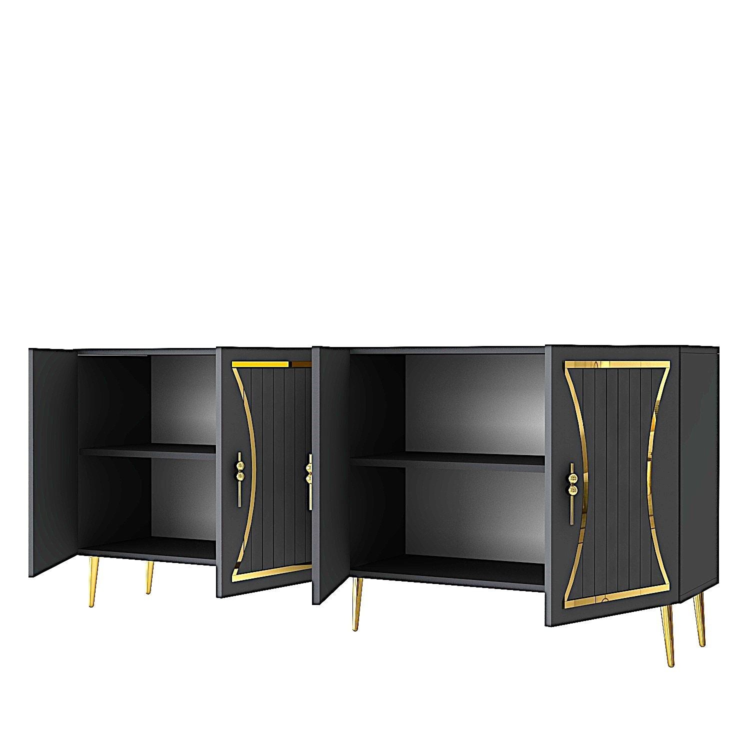 Aparador – 150cm x 75cm x 35cm – Antracite e Ouro – Aglomerado