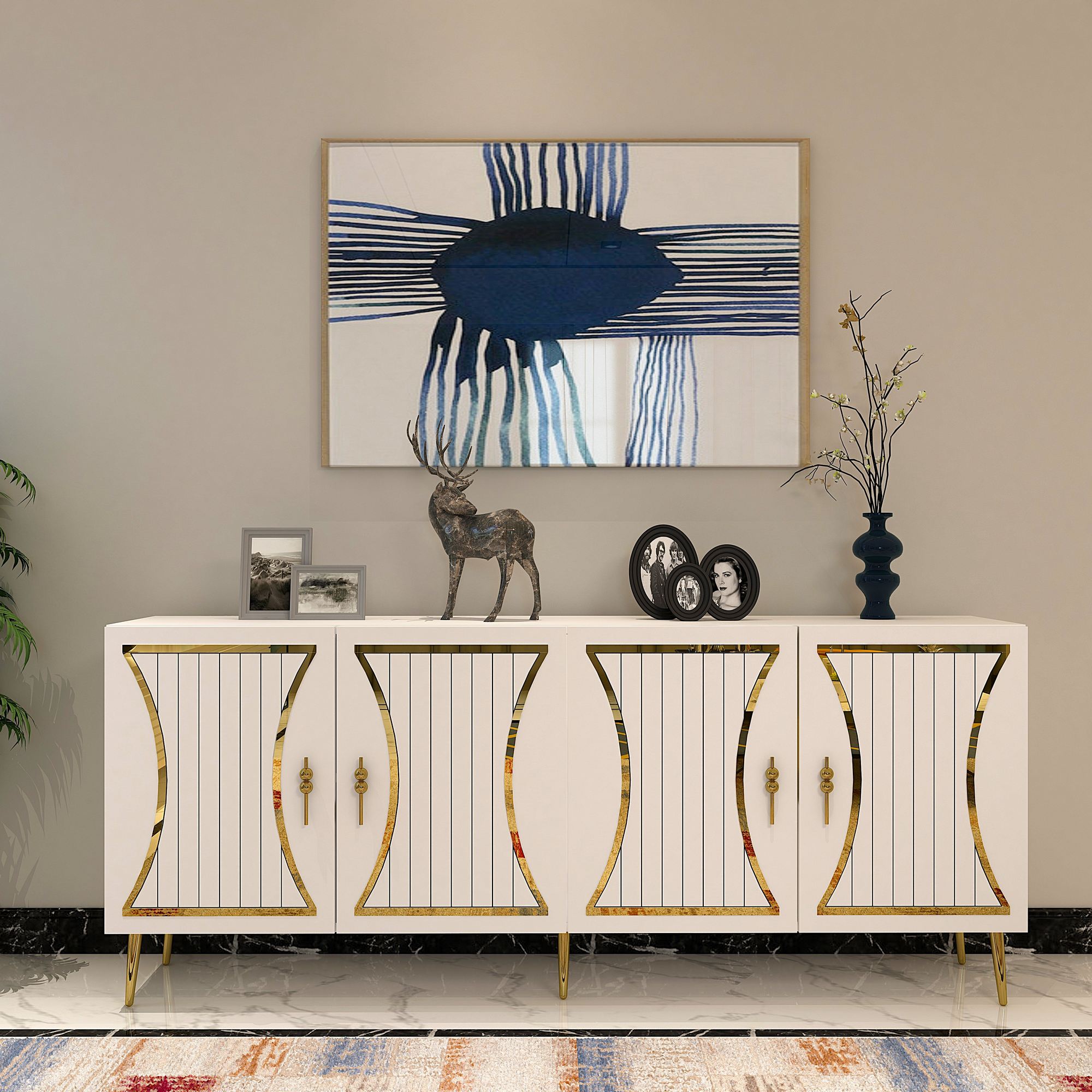 Aparador – 150 cm x 75 cm x 35 cm – Branco e Dourado – Painel de Partículas