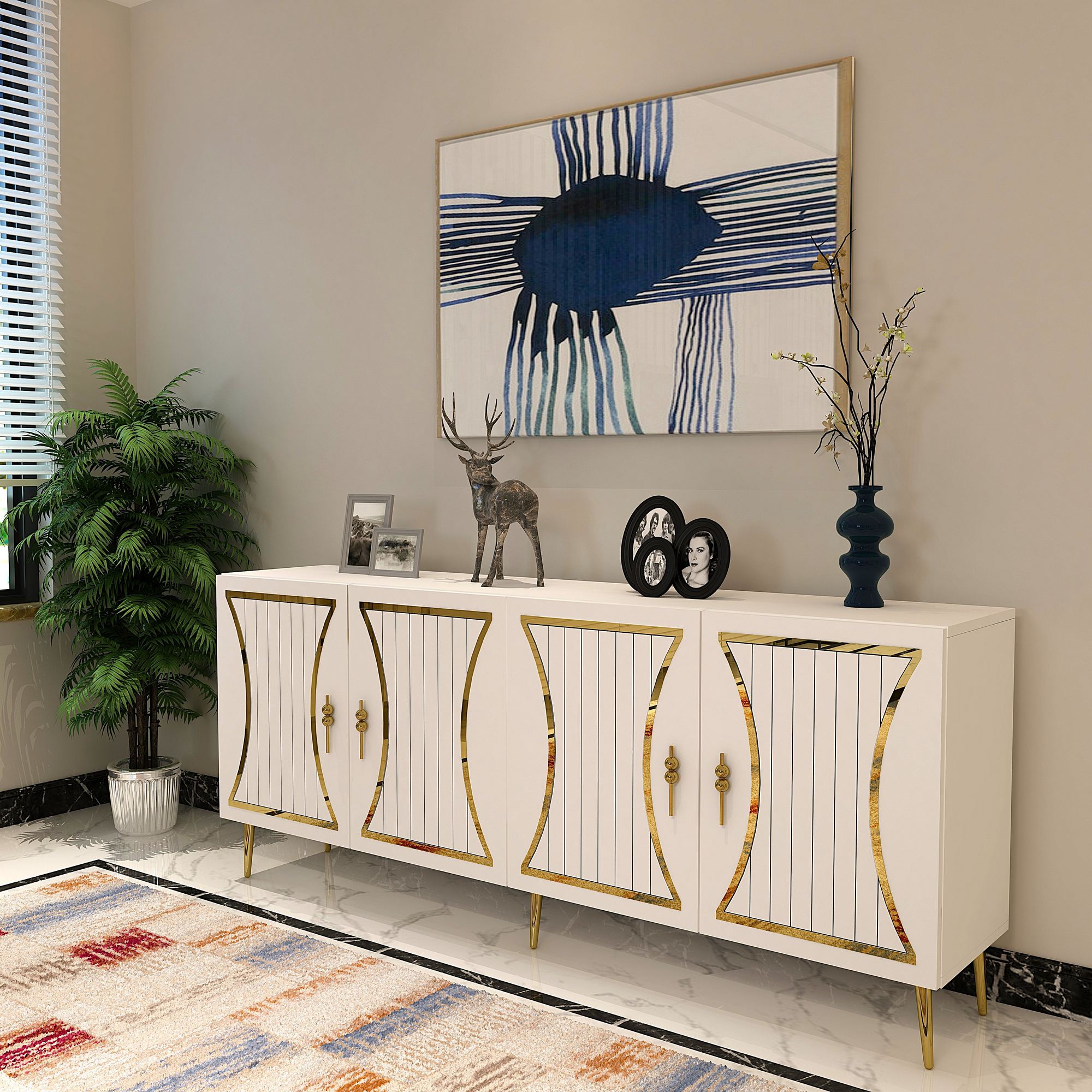 Aparador – 150 cm x 75 cm x 35 cm – Branco e Dourado – Painel de Partículas