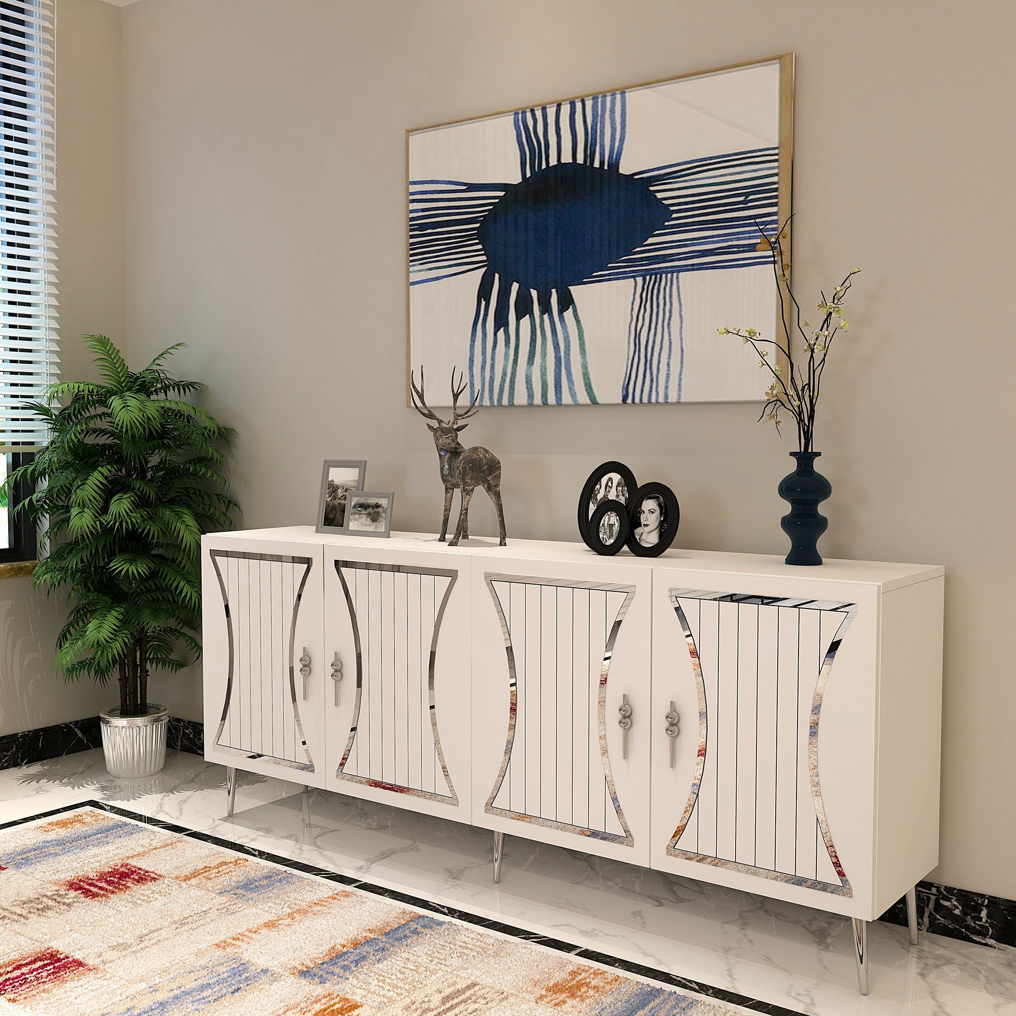 Aparador – 150 cm x 75 cm – Branco e Prata – Aglomerado