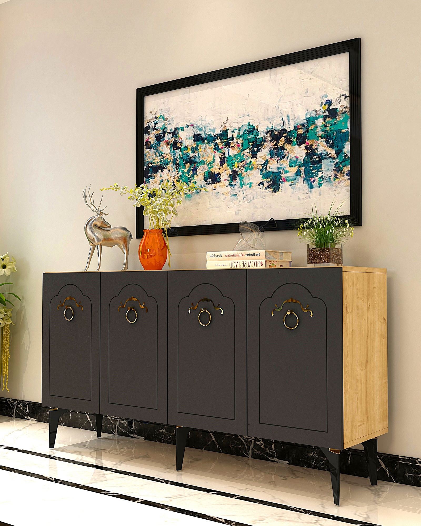 Aparador – 150 cm x 75 cm x 35 cm – Carvalho Safira e Antracite – Melamina