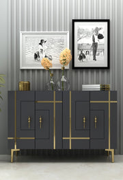 Aparador – 120 cm x 80 cm x 29,6 cm – Antracite e Ouro – Painel de partículas revestido em melamina