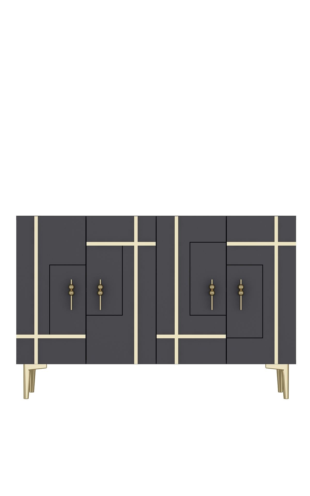 Aparador – 120 cm x 80 cm x 29,6 cm – Antracite e Ouro – Painel de partículas revestido em melamina