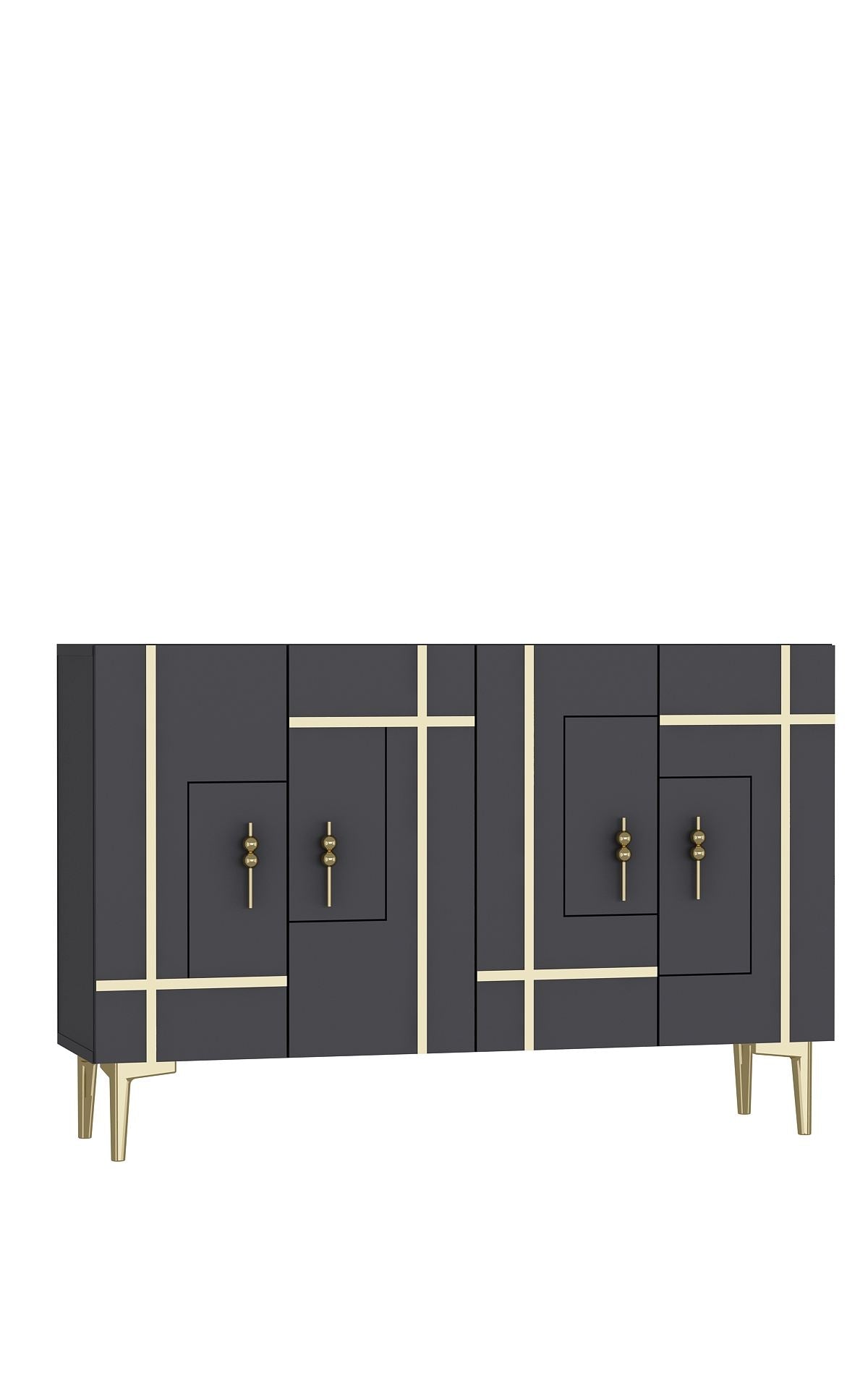 Aparador – 120 cm x 80 cm x 29,6 cm – Antracite e Ouro – Painel de partículas revestido em melamina