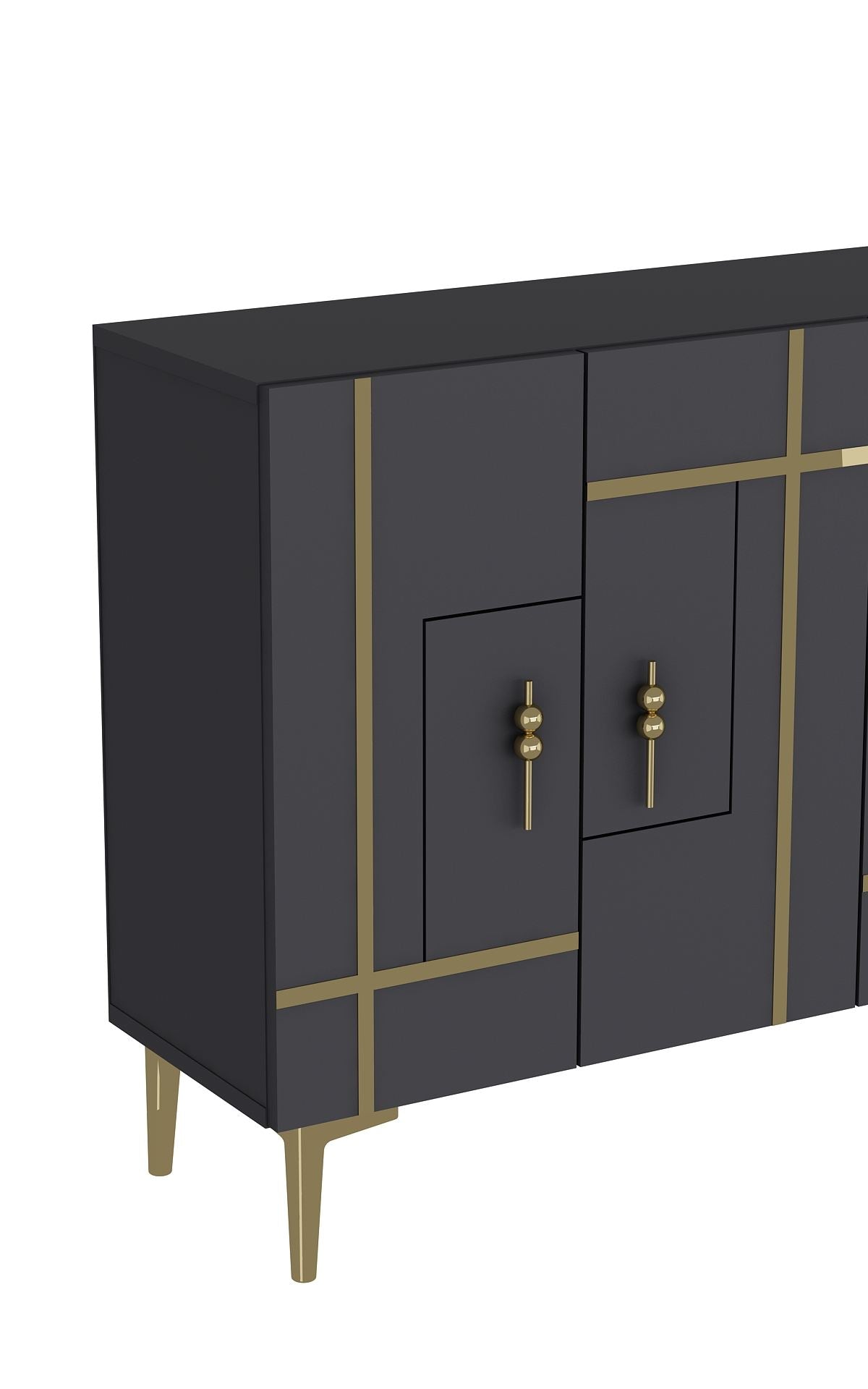 Aparador – 120 cm x 80 cm x 29,6 cm – Antracite e Ouro – Painel de partículas revestido em melamina