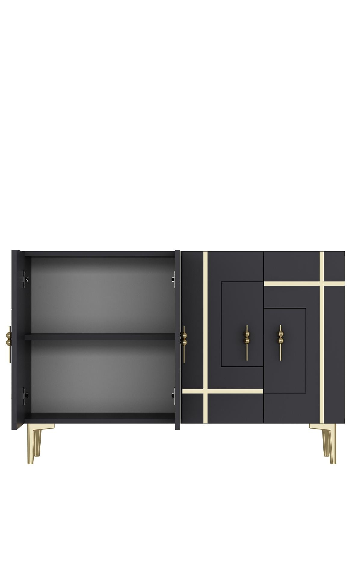 Aparador – 120 cm x 80 cm x 29,6 cm – Antracite e Ouro – Painel de partículas revestido em melamina
