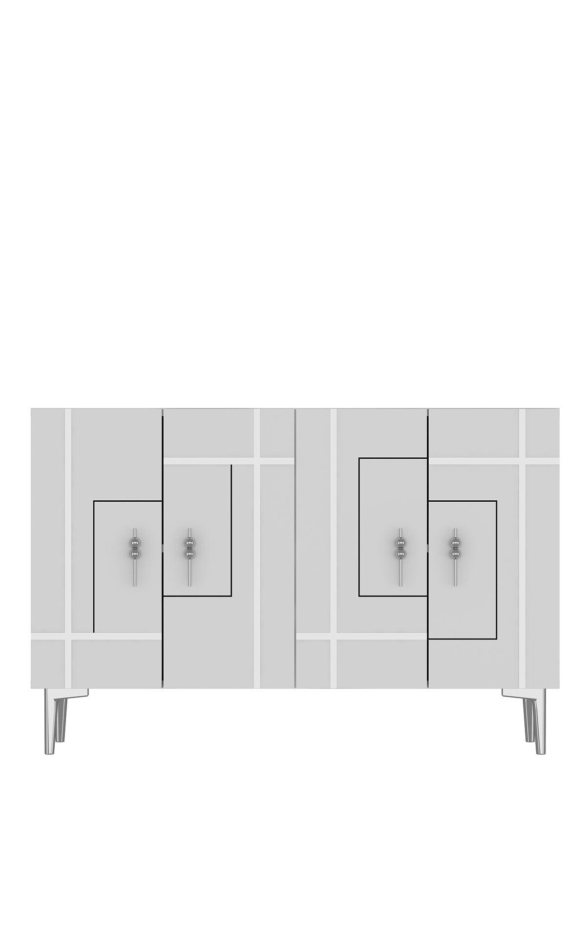 Aparador de aglomerado revestido de melamina – 120 cm x 80 cm – Branco e Prata