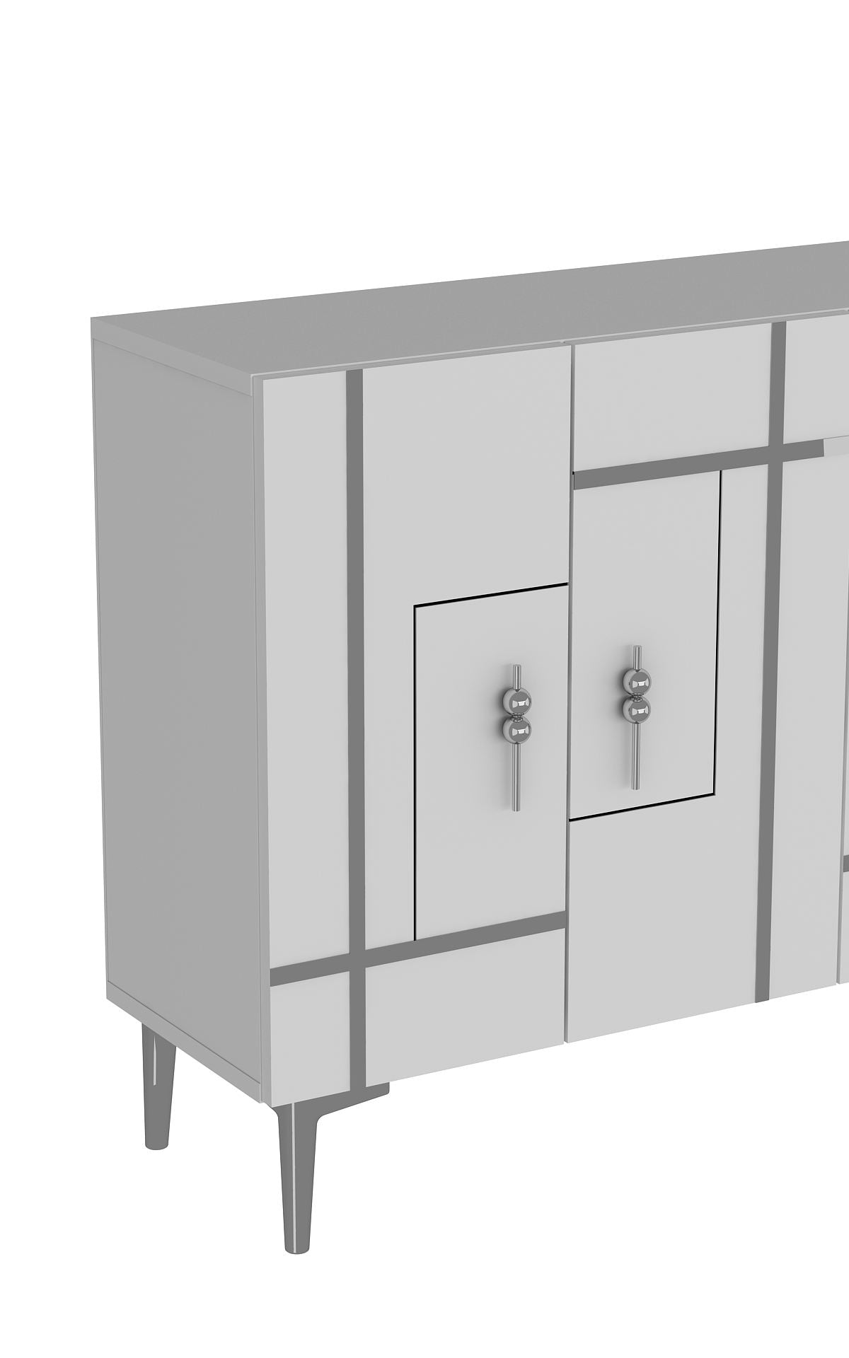 Aparador de aglomerado revestido de melamina – 120 cm x 80 cm – Branco e Prata