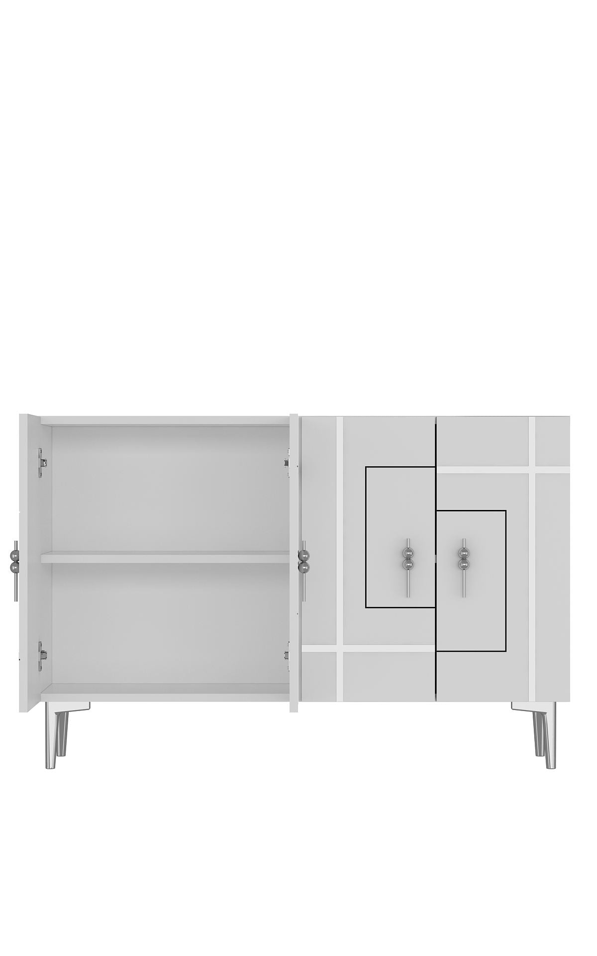 Aparador de aglomerado revestido de melamina – 120 cm x 80 cm – Branco e Prata