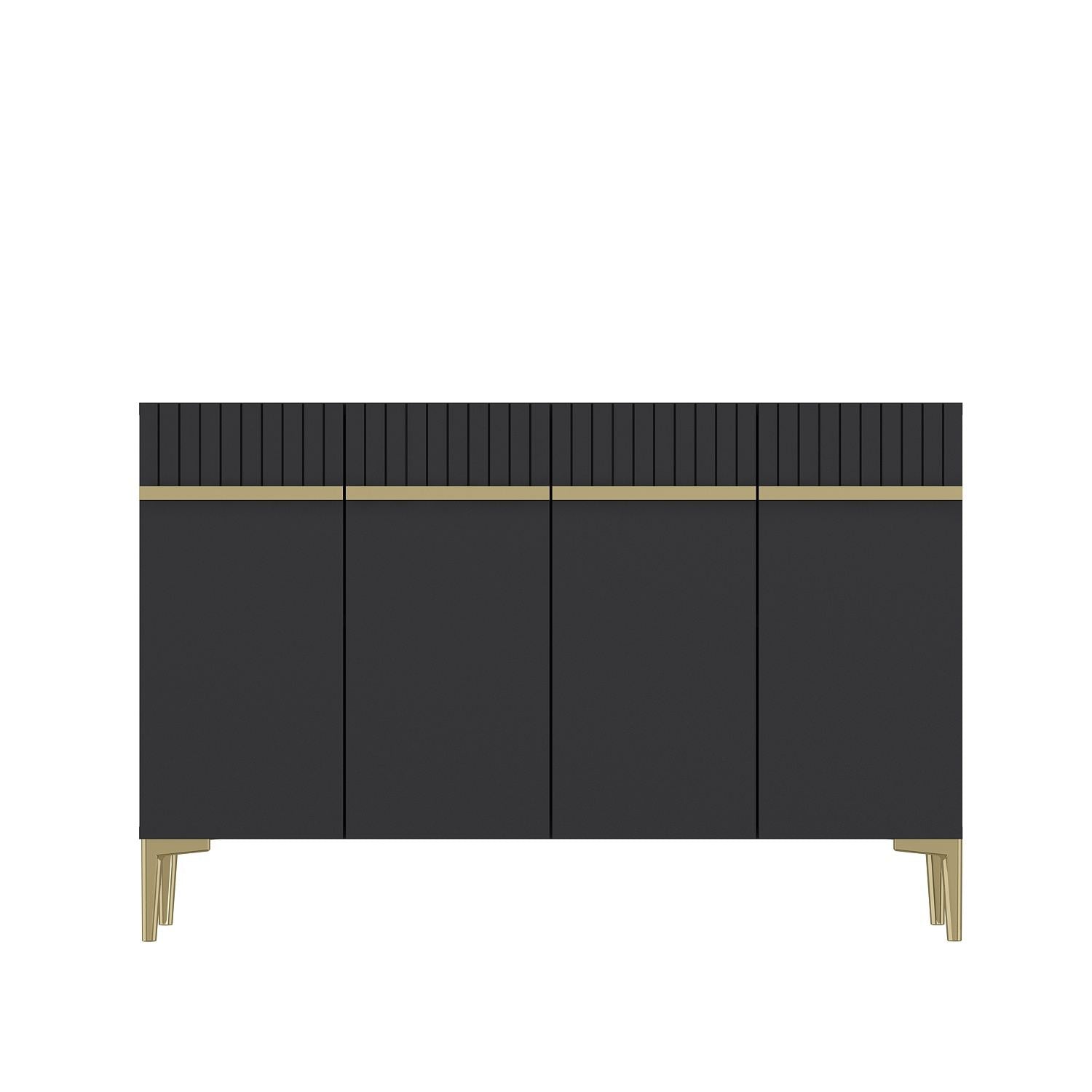 Aparador – 120 cm x 80 cm x 29,6 cm – Antracite e Ouro – Painel de Partículas Revestido em Melamina