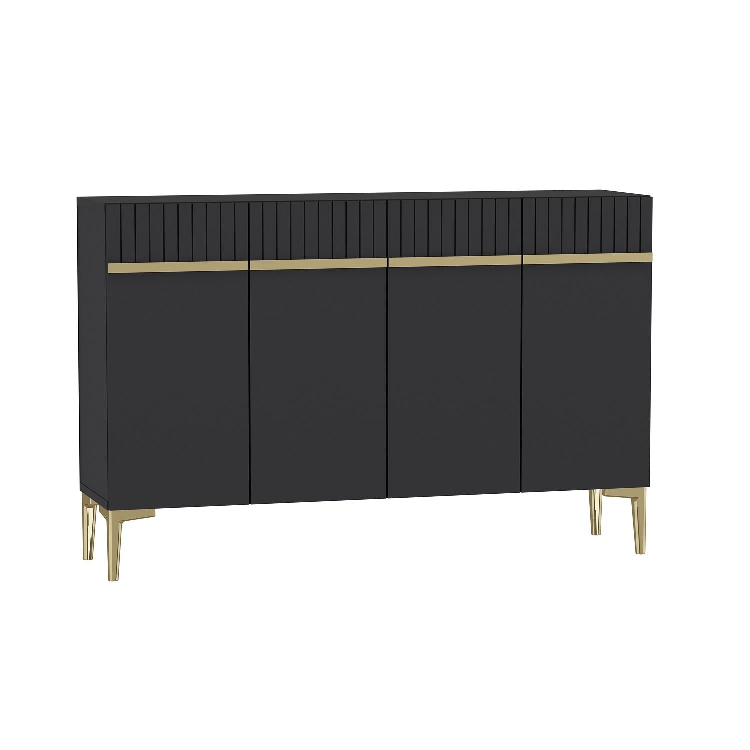 Aparador – 120 cm x 80 cm x 29,6 cm – Antracite e Ouro – Painel de Partículas Revestido em Melamina