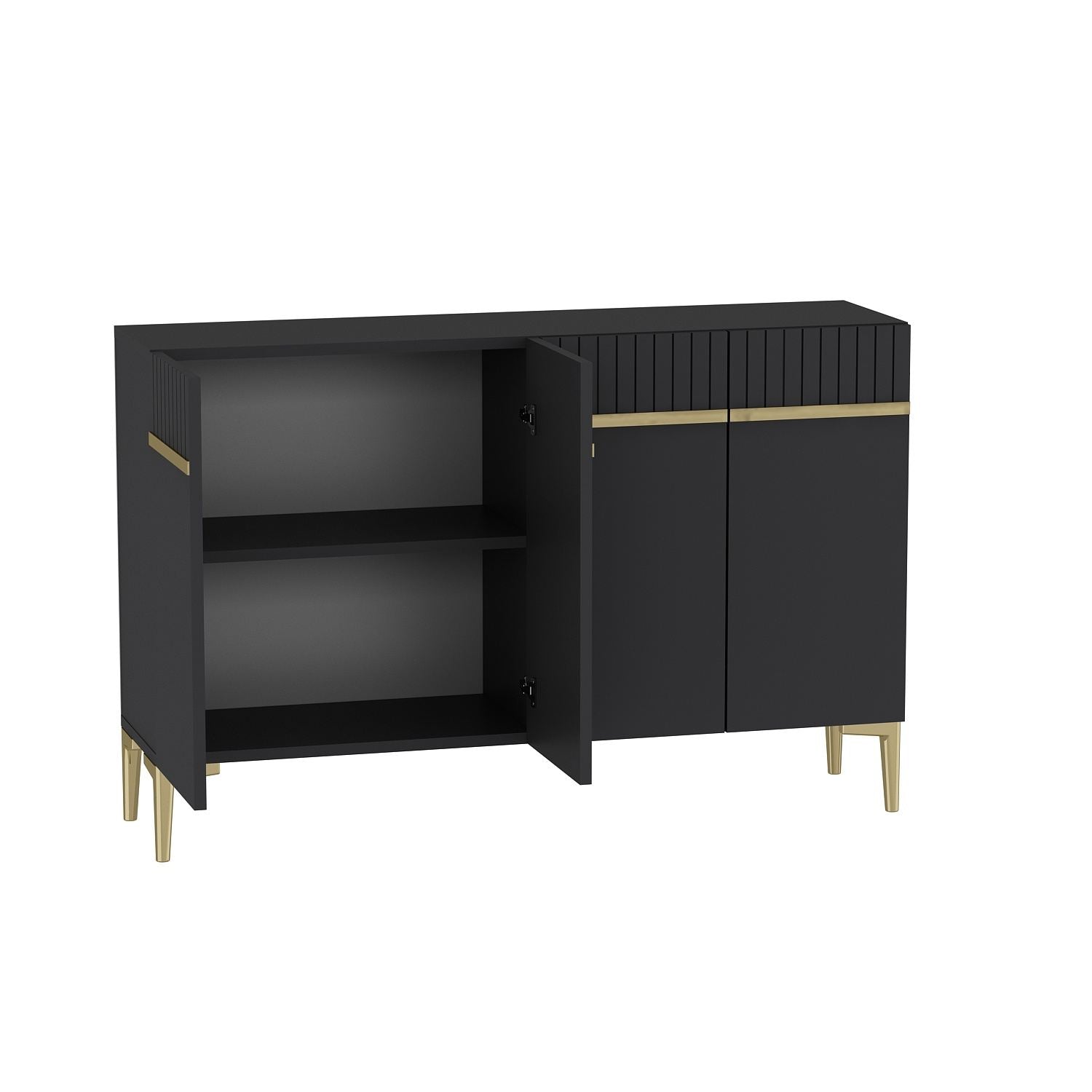 Aparador – 120 cm x 80 cm x 29,6 cm – Antracite e Ouro – Painel de Partículas Revestido em Melamina