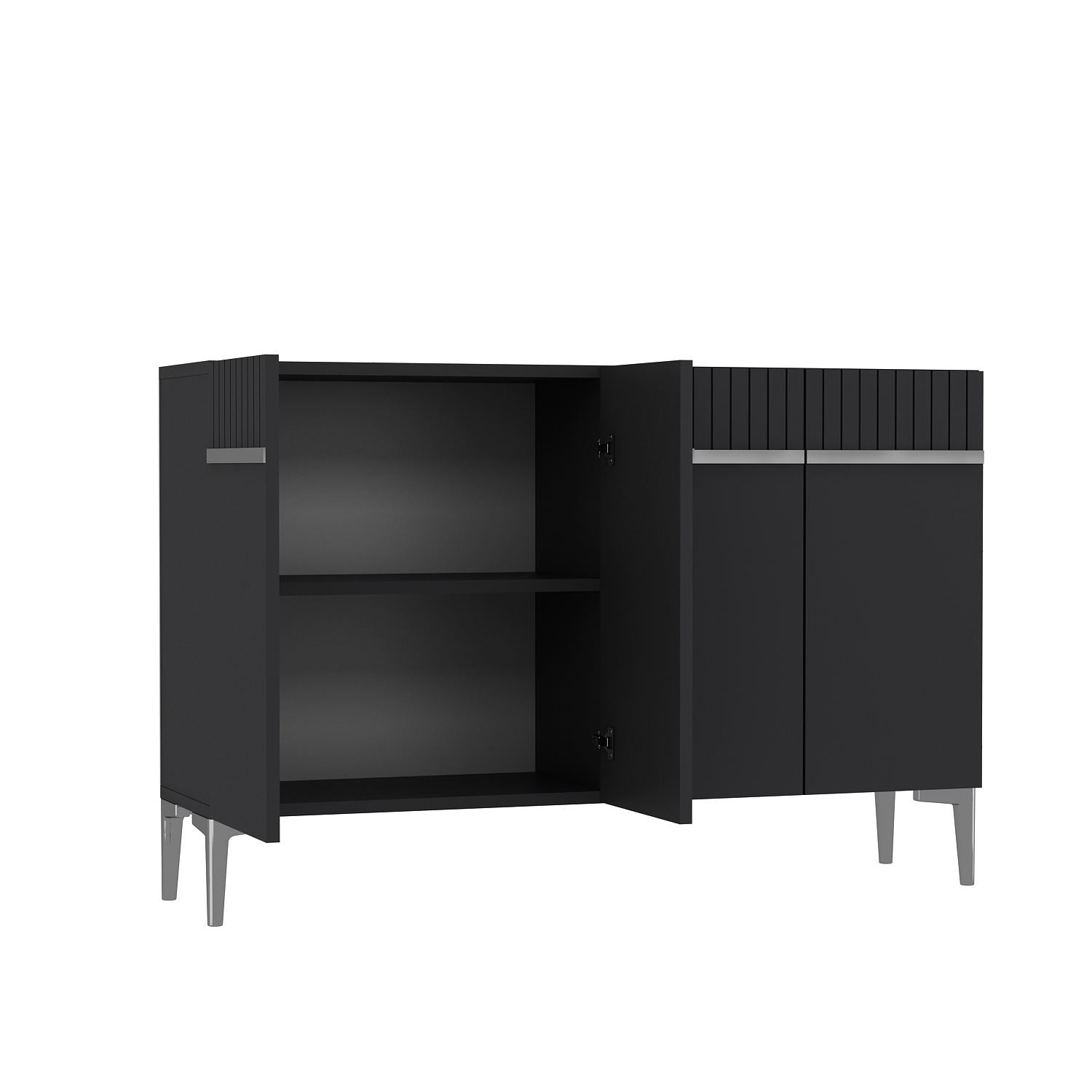 Aparador em MDF revestido de melamina – 120cm x 80cm x 29,6cm – Antracite e Prata
