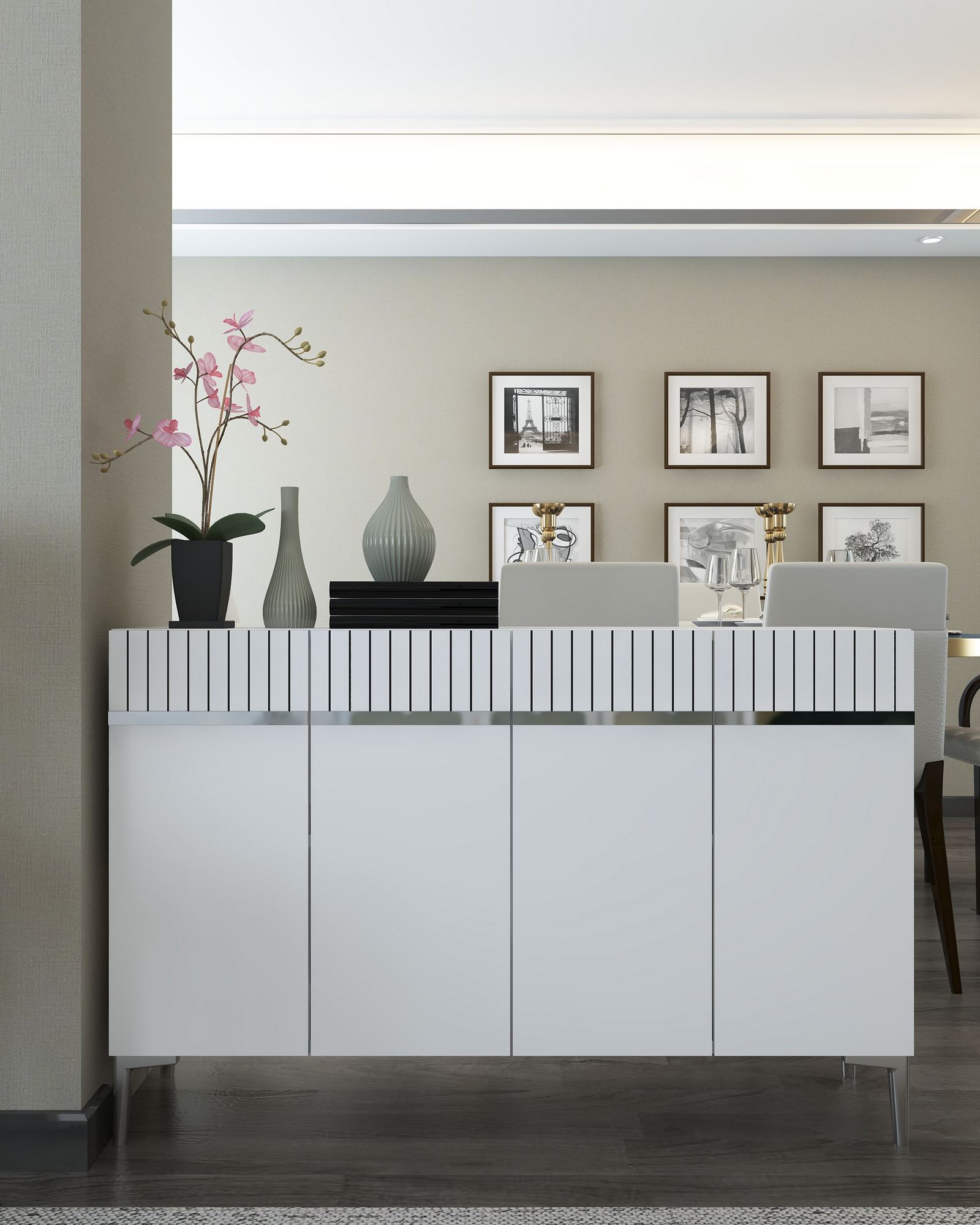 Aparador – 120 cm x 80 cm x 29,6 cm – Branco e Prata – Aglomerado