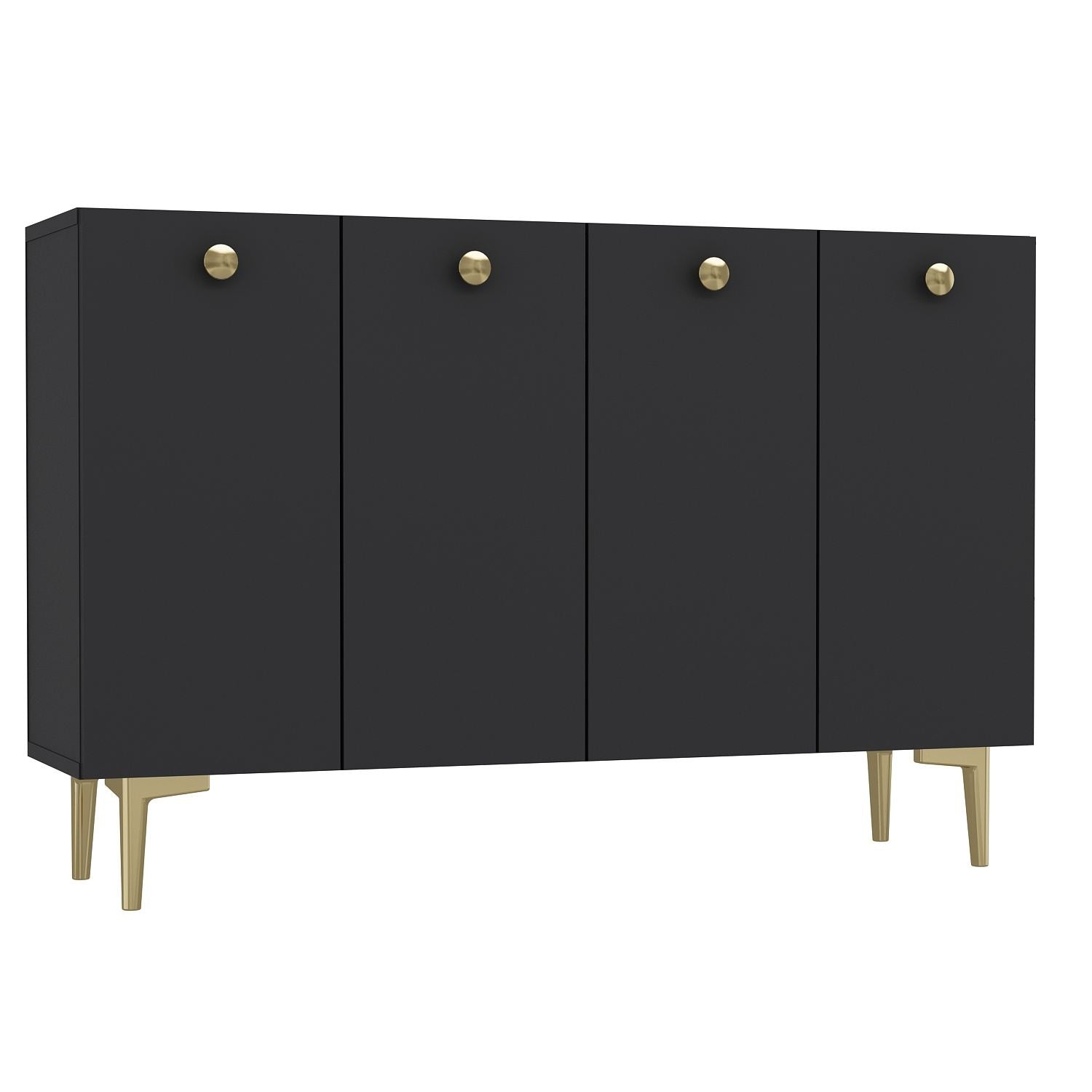 Aparador – 120 cm x 80 cm x 29,6 cm – Antracite e Ouro – Painel de partículas revestido em melamina