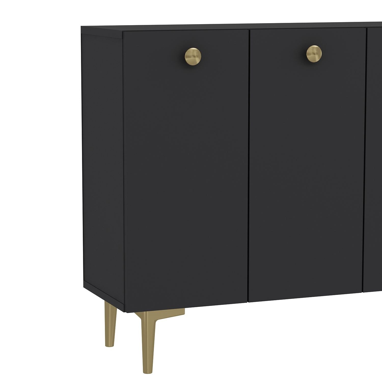 Aparador – 120 cm x 80 cm x 29,6 cm – Antracite e Ouro – Painel de partículas revestido em melamina