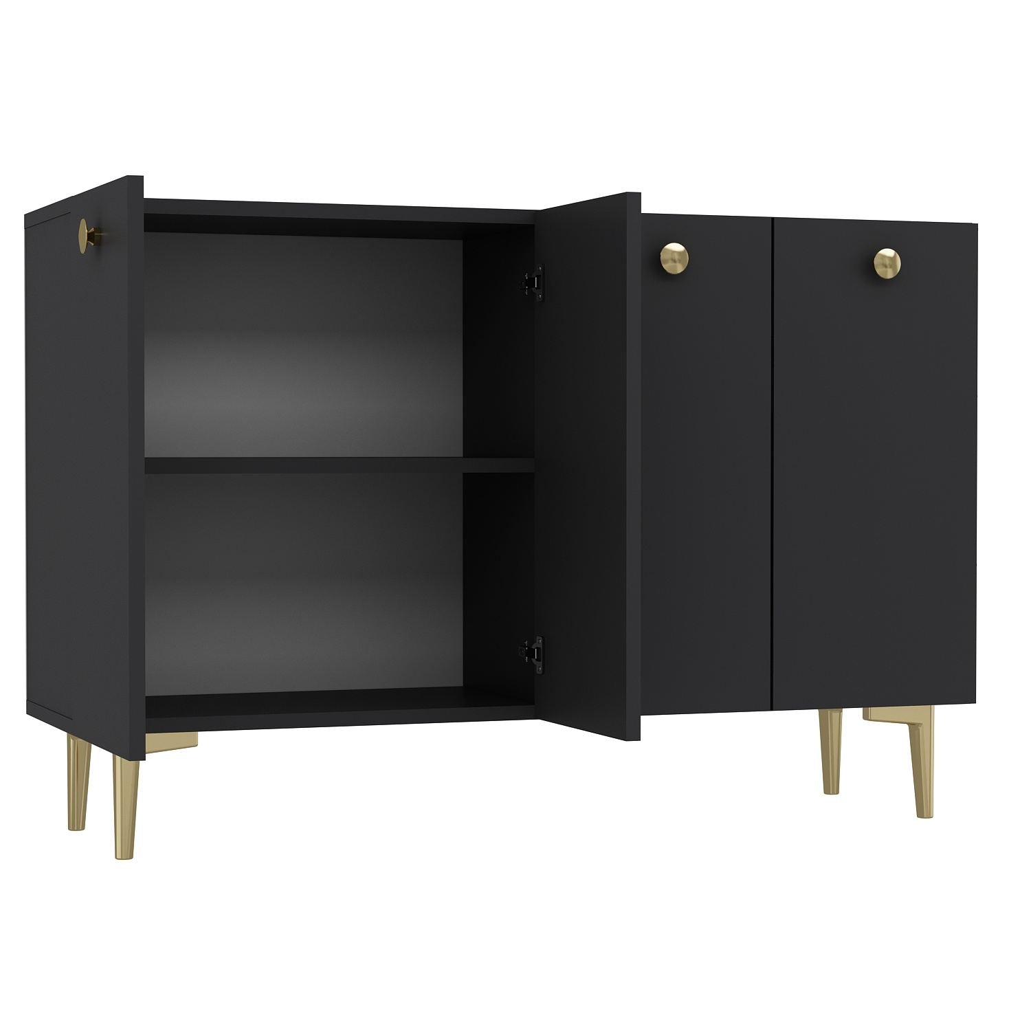 Aparador – 120 cm x 80 cm x 29,6 cm – Antracite e Ouro – Painel de partículas revestido em melamina