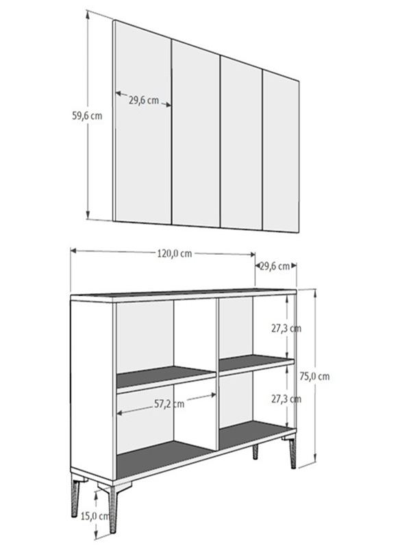 Aparador – 120 cm x 80 cm x 29,6 cm – Antracite e Ouro – Painel de partículas revestido em melamina