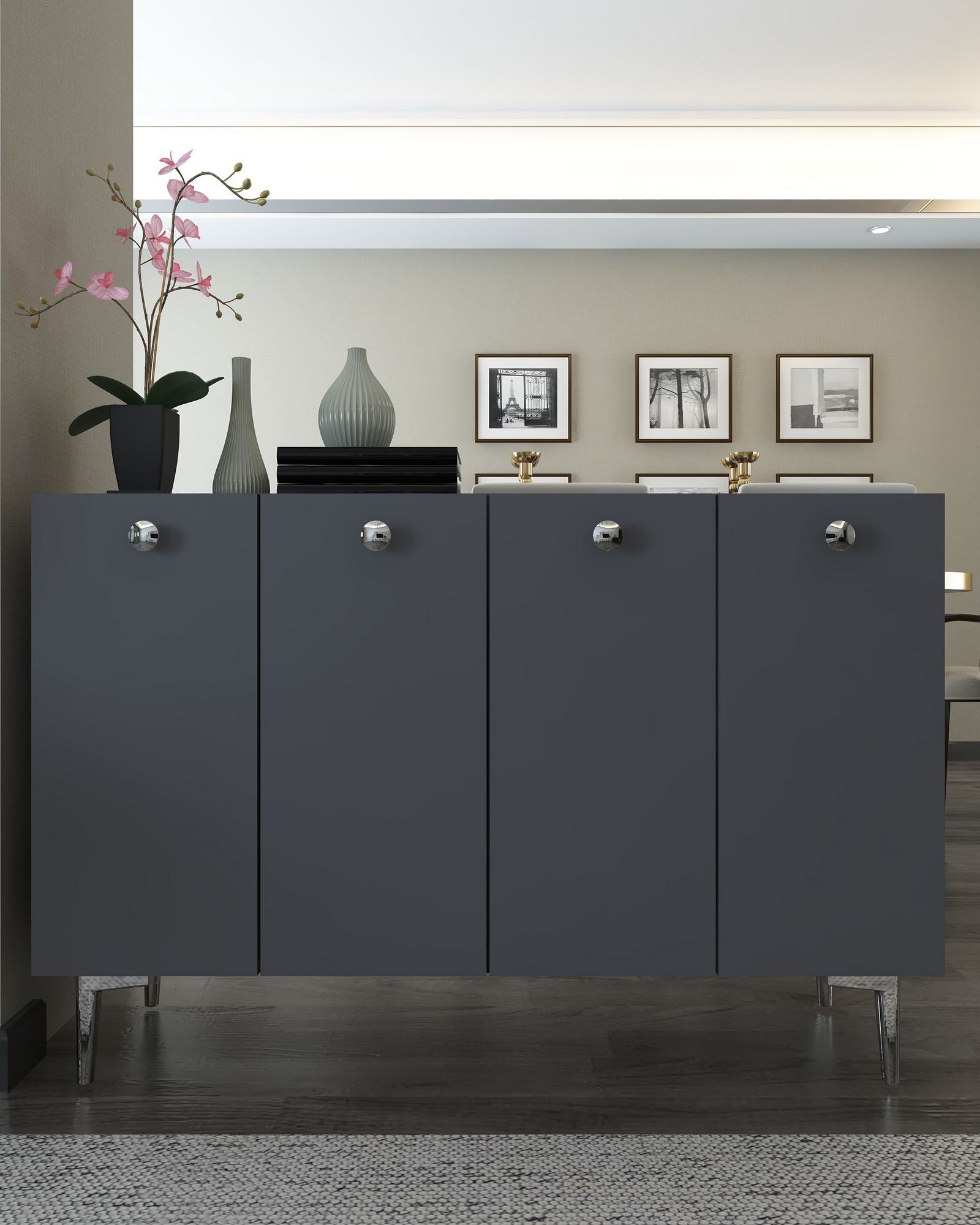 Aparador – 120cm x 80cm x 29,6cm – Antracite e Prata – MDF