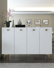 Aparador – 120cm x 80cm – Branco e Dourado – Painel de Partículas Revestido de Melamina