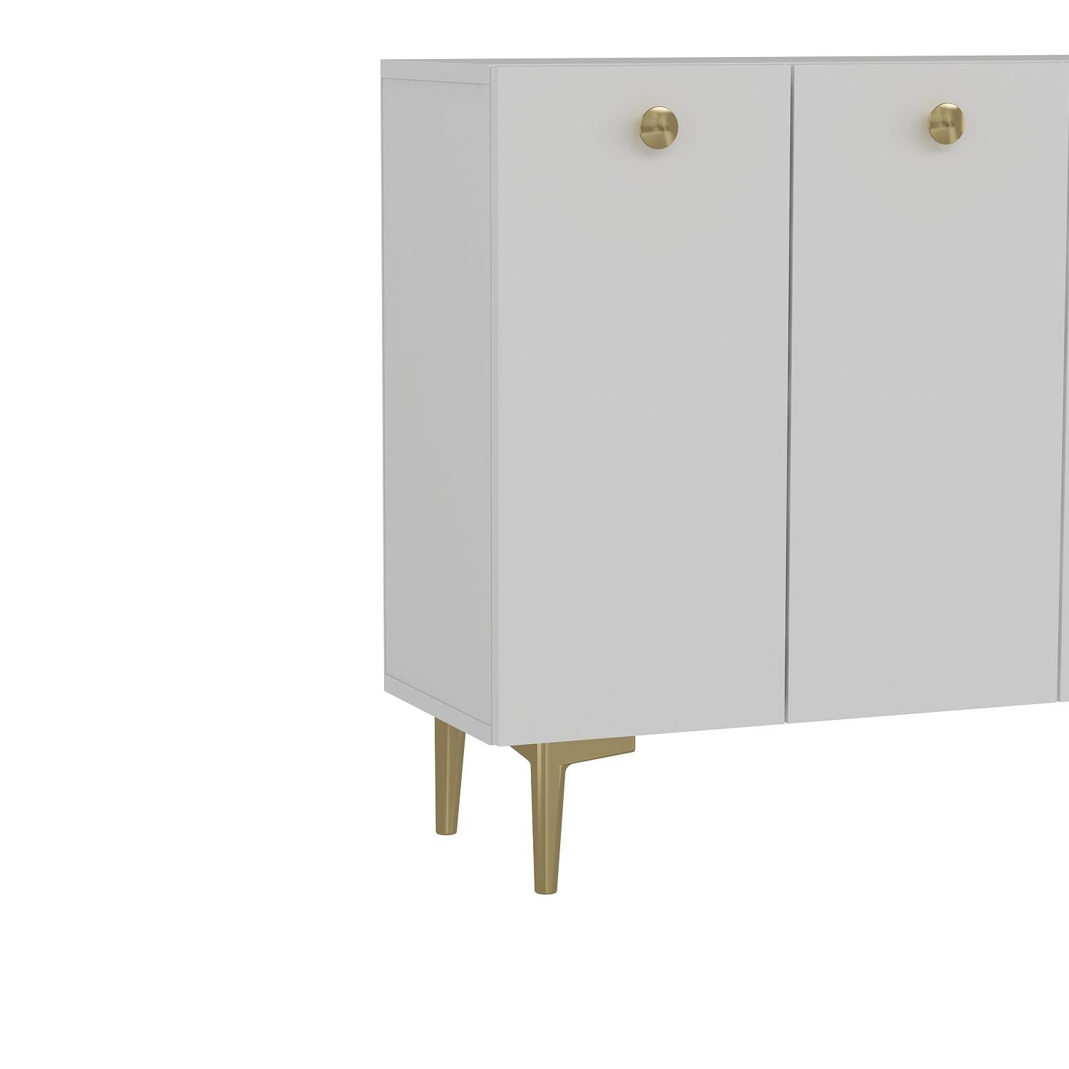 Aparador – 120cm x 80cm – Branco e Dourado – Painel de Partículas Revestido de Melamina