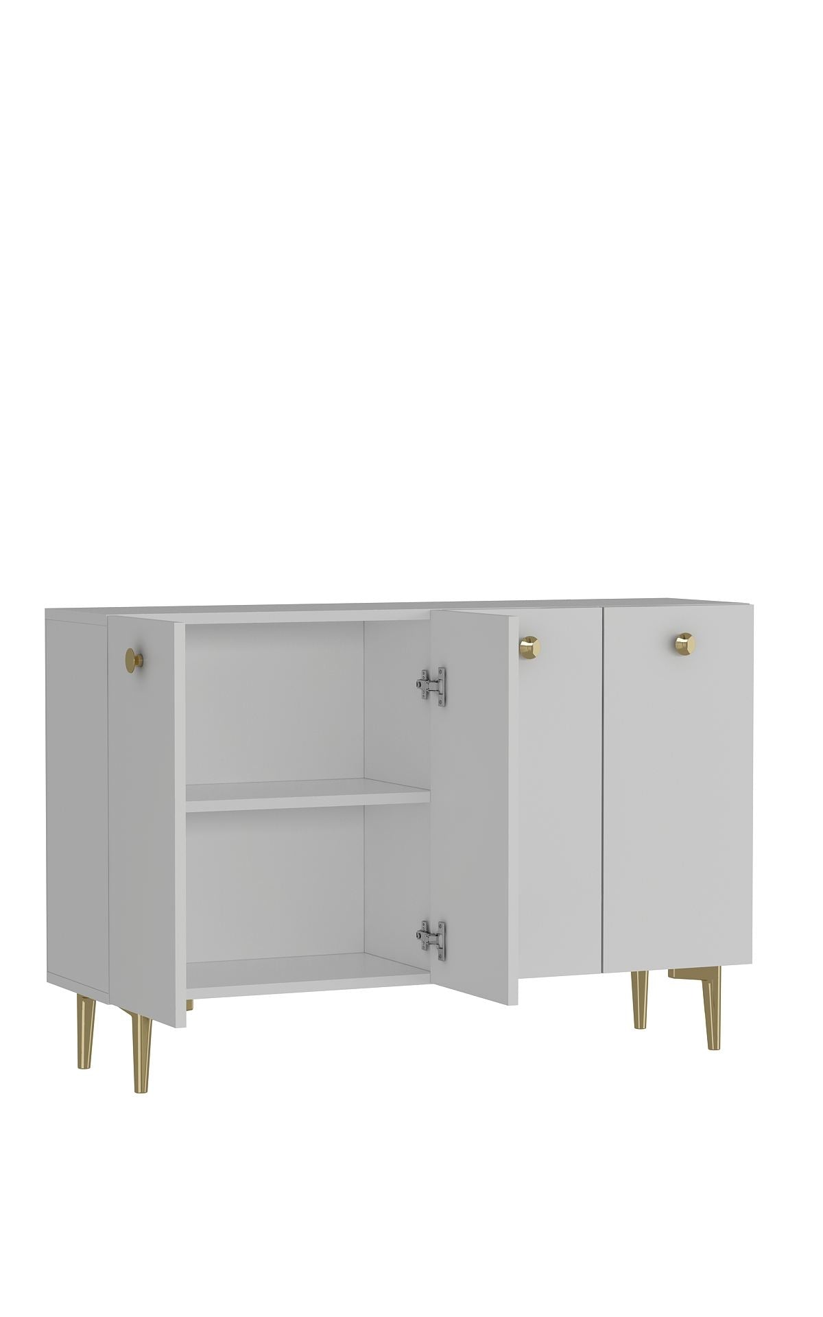 Aparador – 120cm x 80cm – Branco e Dourado – Painel de Partículas Revestido de Melamina