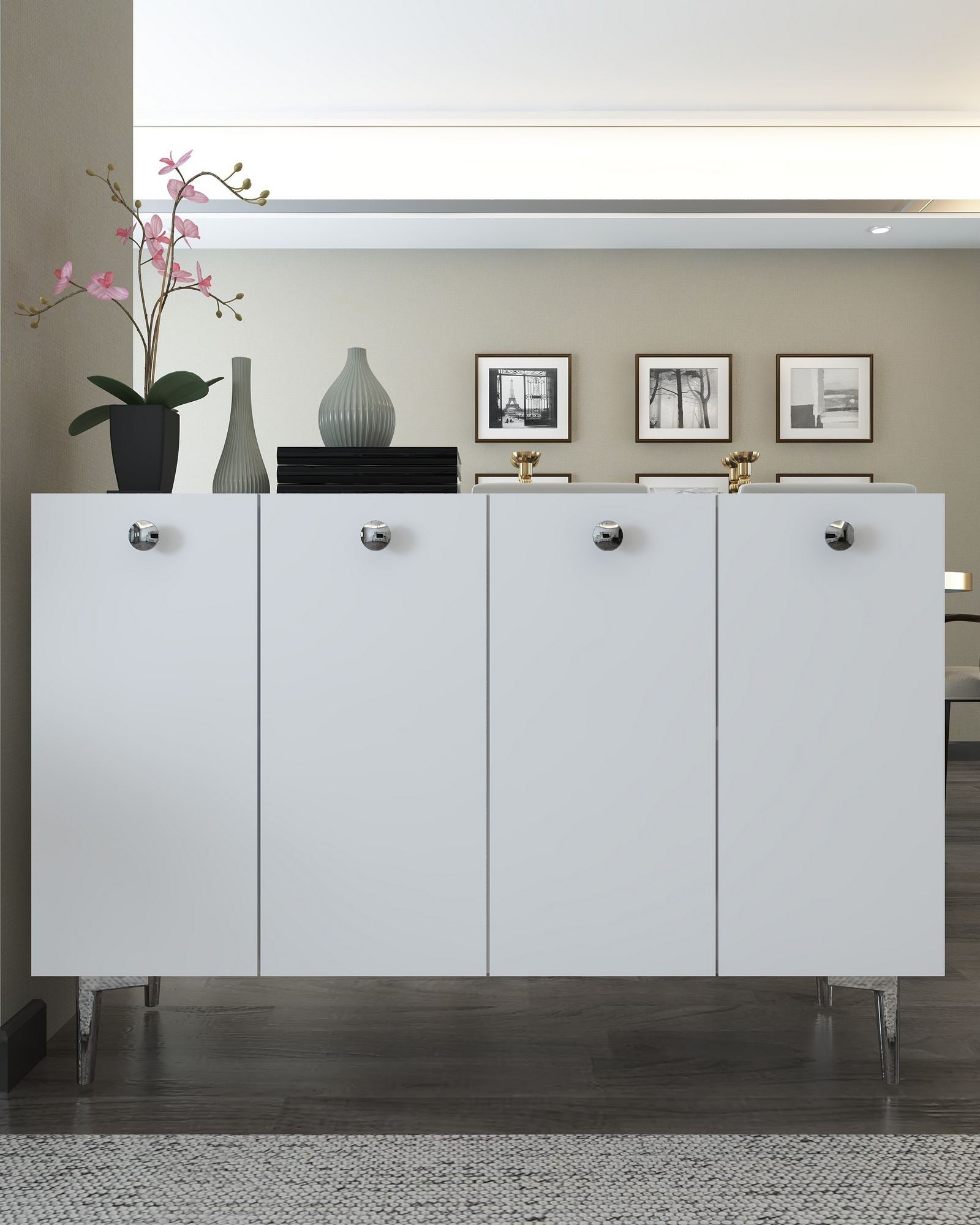 Aparador – 120 cm x 80 cm x 29,6 cm – Branco e Prata – Aglomerado