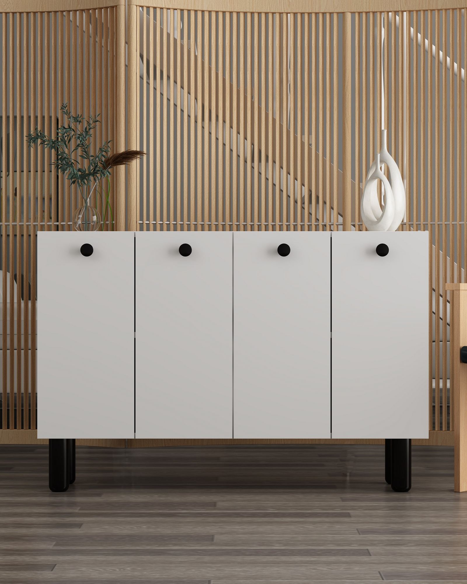 Aparador – 120cm largura x 80cm altura x 29,6cm profundidade – Branco e Preto – Aglomerado