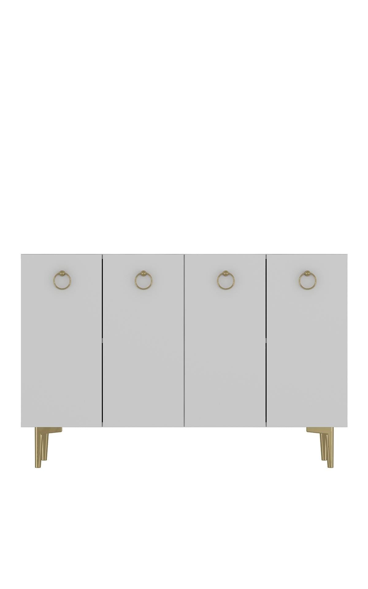 Aparador – 120cm x 80cm – Branco e Dourado – Painel de Partículas Revestido de Melamina