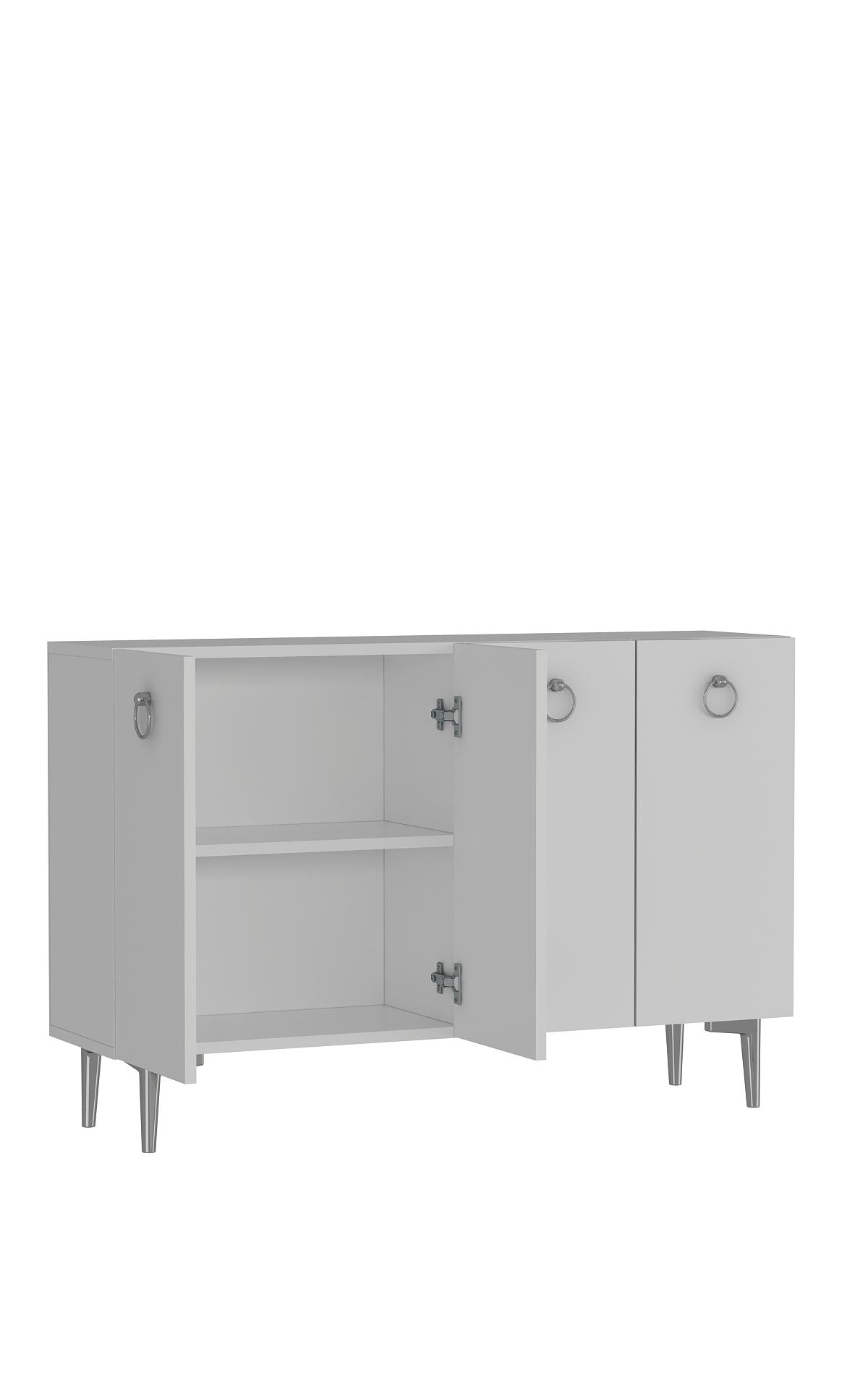 Aparador – 120 cm x 80 cm x 29,6 cm – Branco e Prata – Aglomerado revestido de melamina