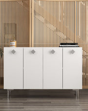 Aparador de Aglomerado Revestido de Melamina – 120 cm x 80 cm – Branco e Prata
