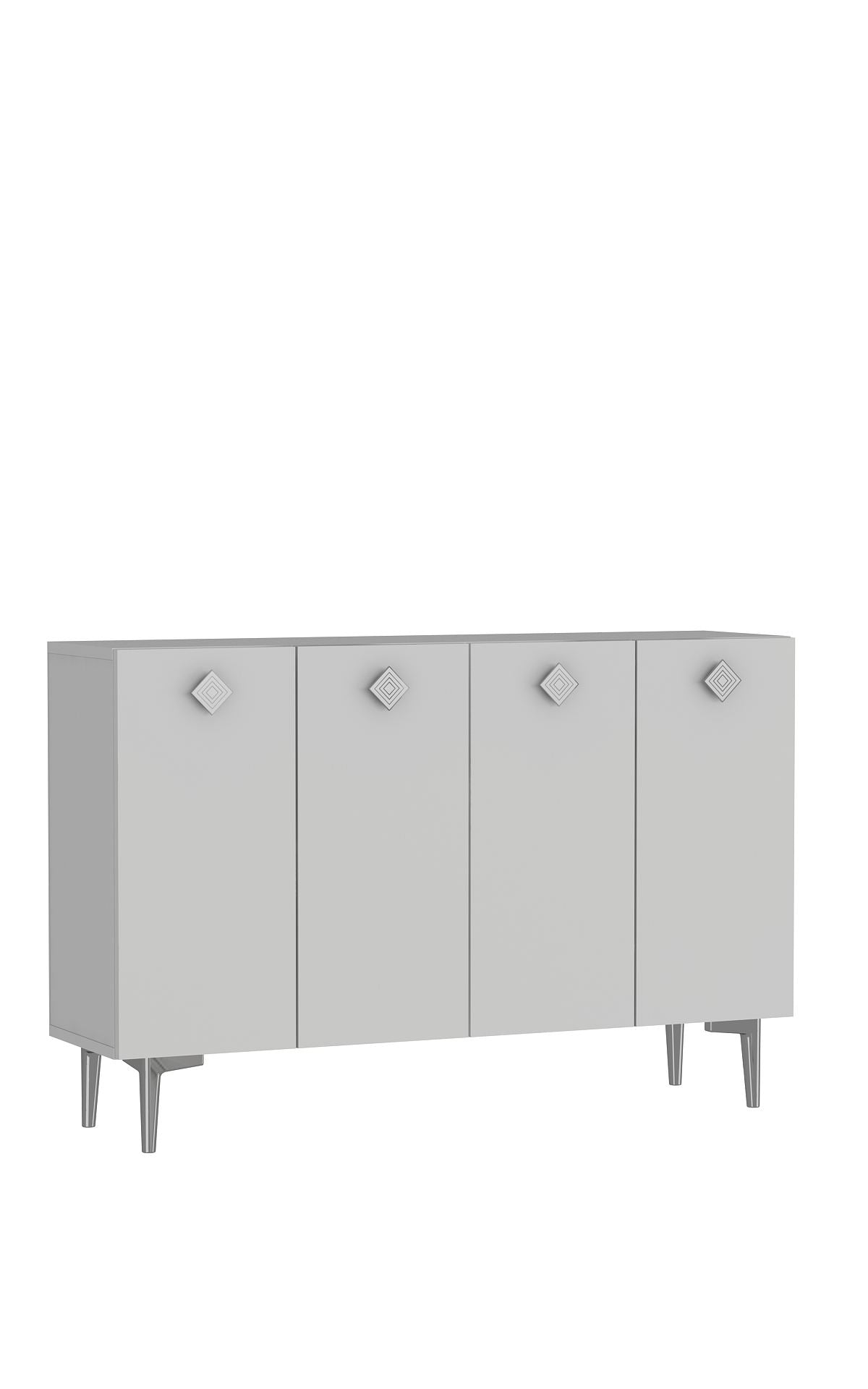 Aparador de Aglomerado Revestido de Melamina – 120 cm x 80 cm – Branco e Prata