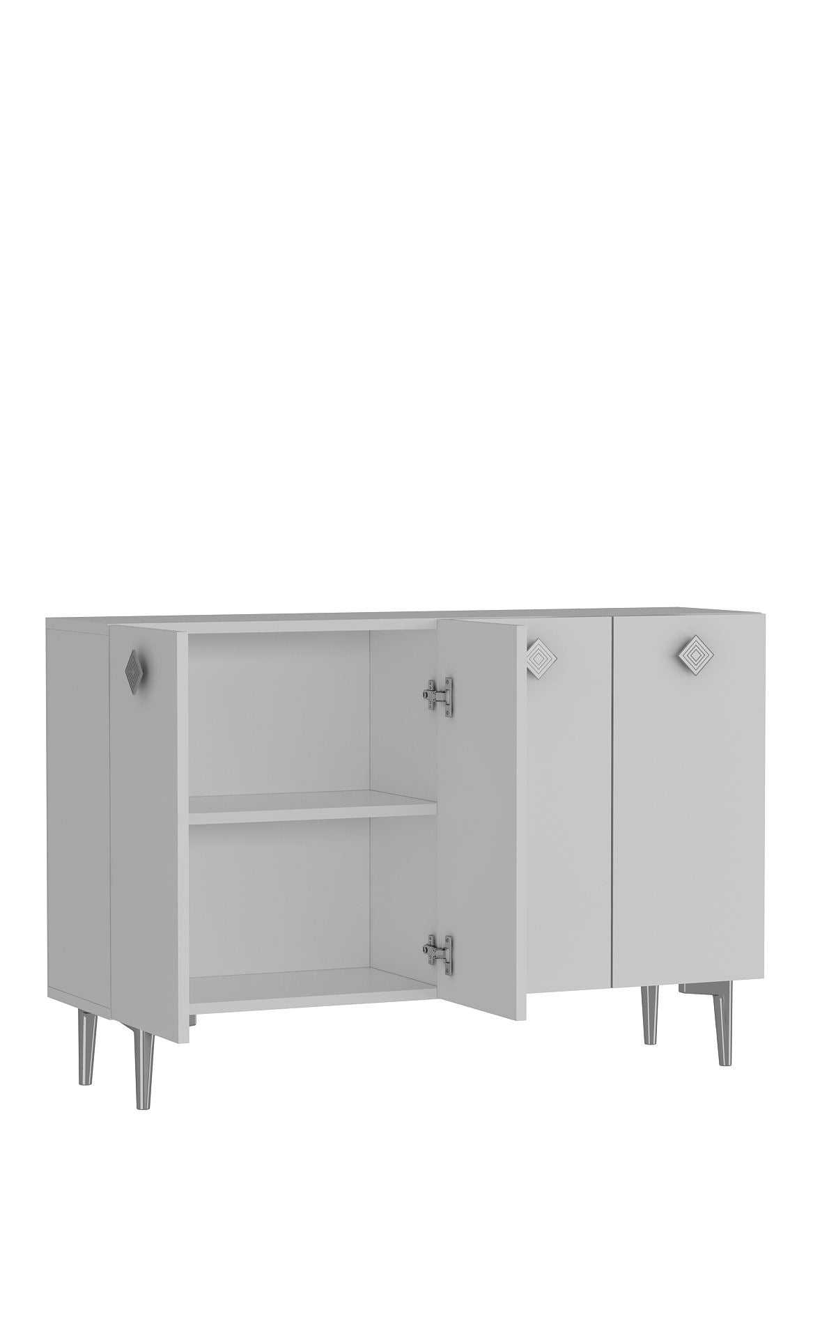 Aparador de Aglomerado Revestido de Melamina – 120 cm x 80 cm – Branco e Prata
