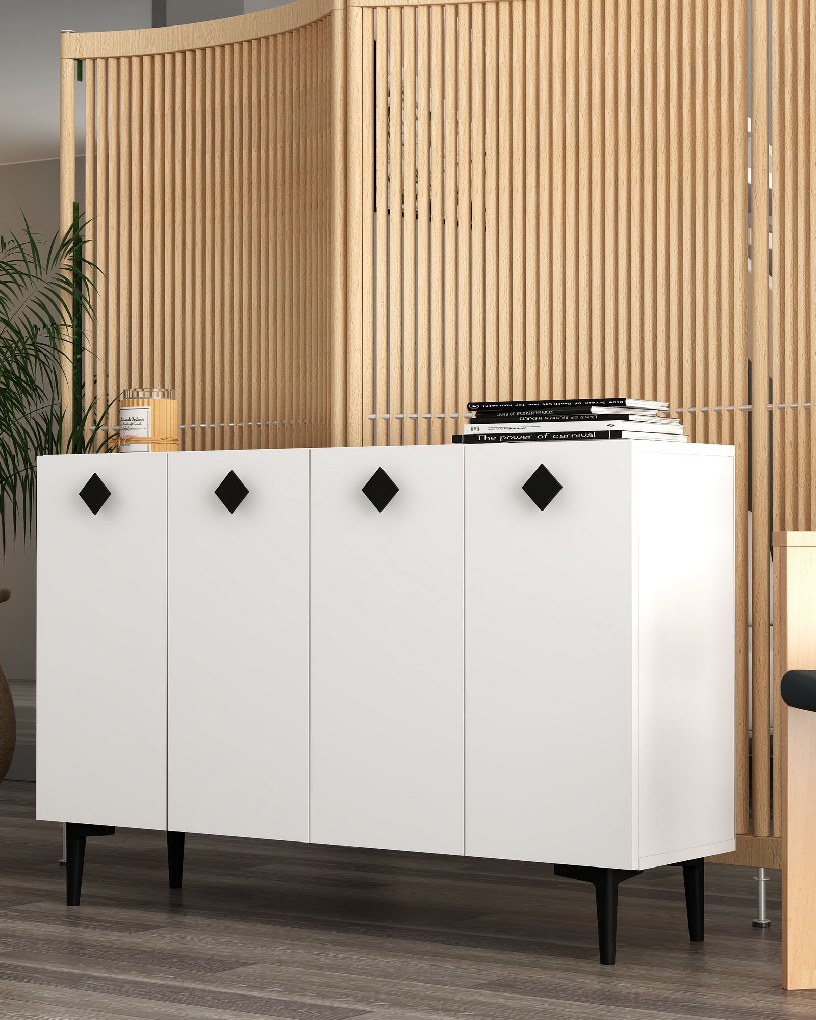 Aparador de Aglomerado Revestido de Melamina – 120cm x 80cm x 29,6cm – Branco e Preto