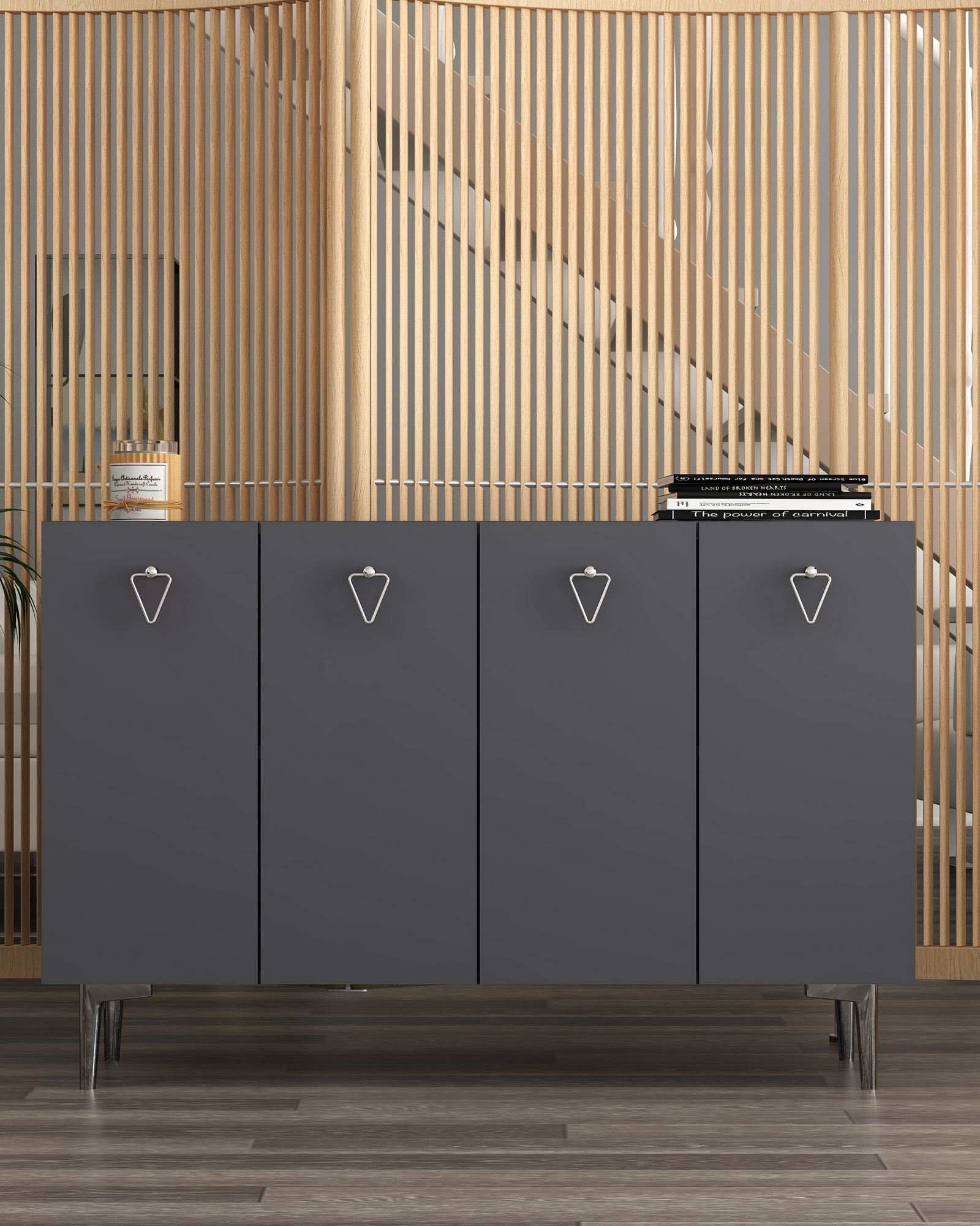 Aparador – 120cm x 80cm x 29,6cm – Antracite e Prata – MDF