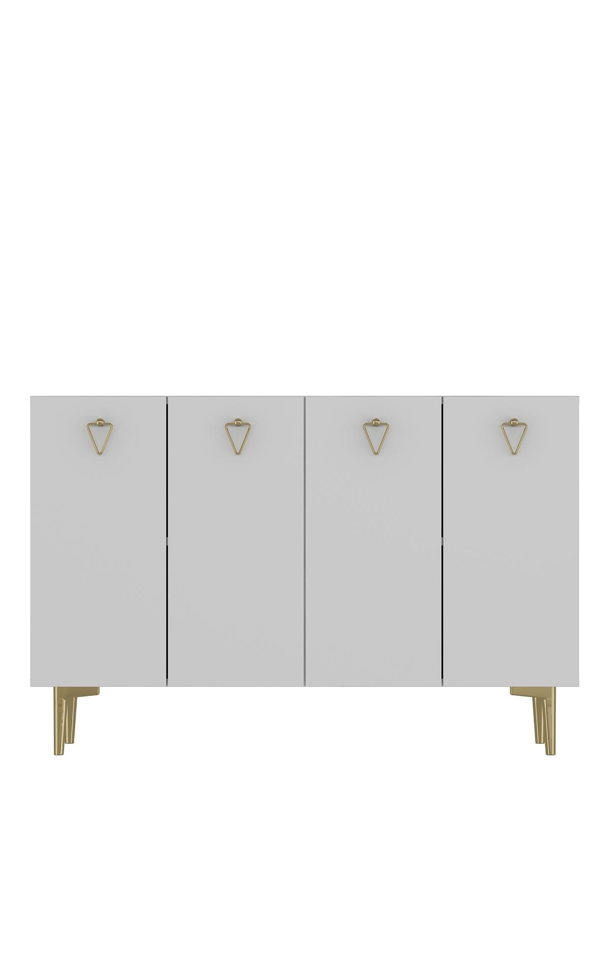 Aparador – 120cm x 80cm – Branco e Dourado – Painel de Partículas Revestido de Melamina