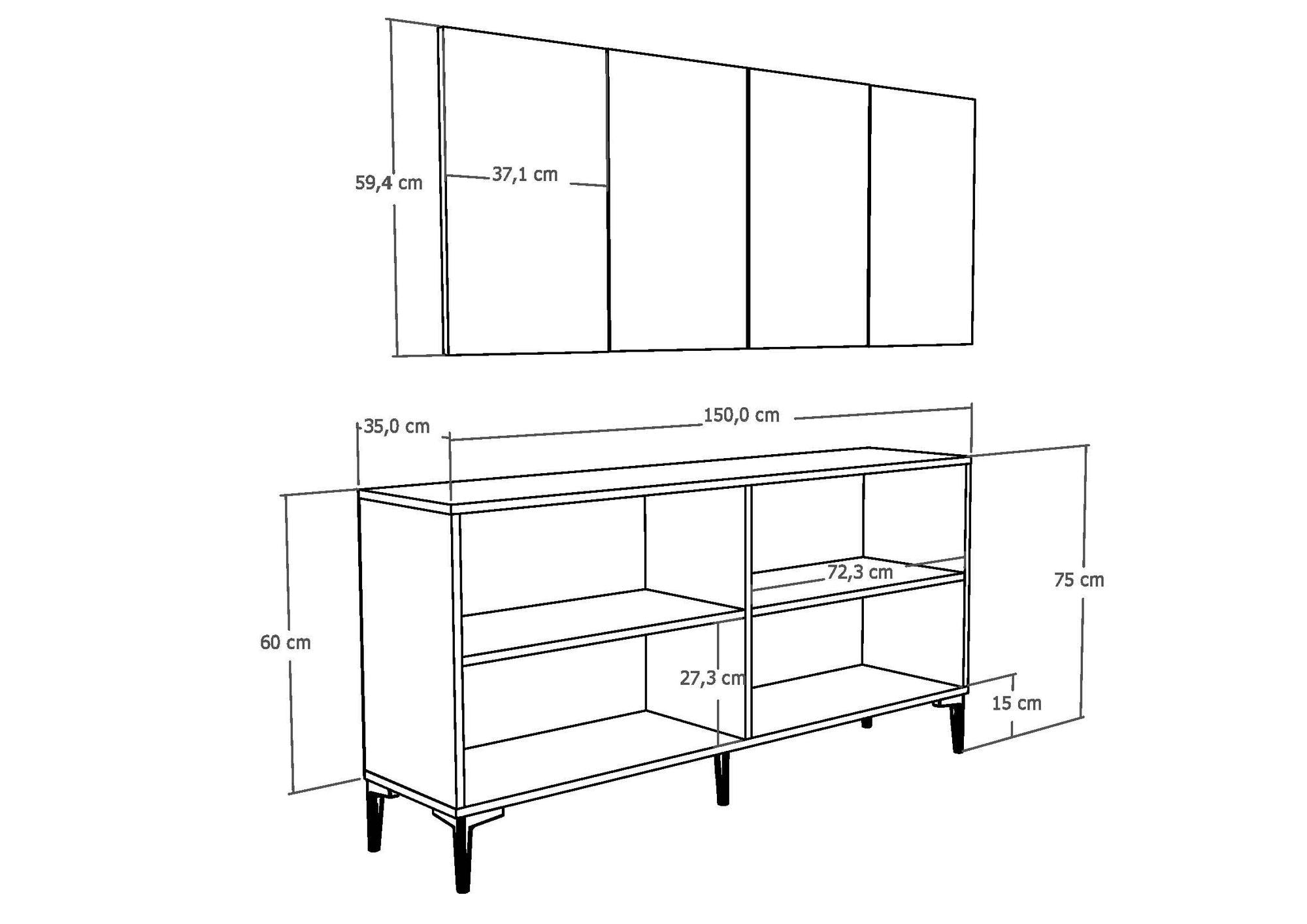 Aparador – 150cm x 75cm x 35cm – Antracite e Dourado – Aglomerado