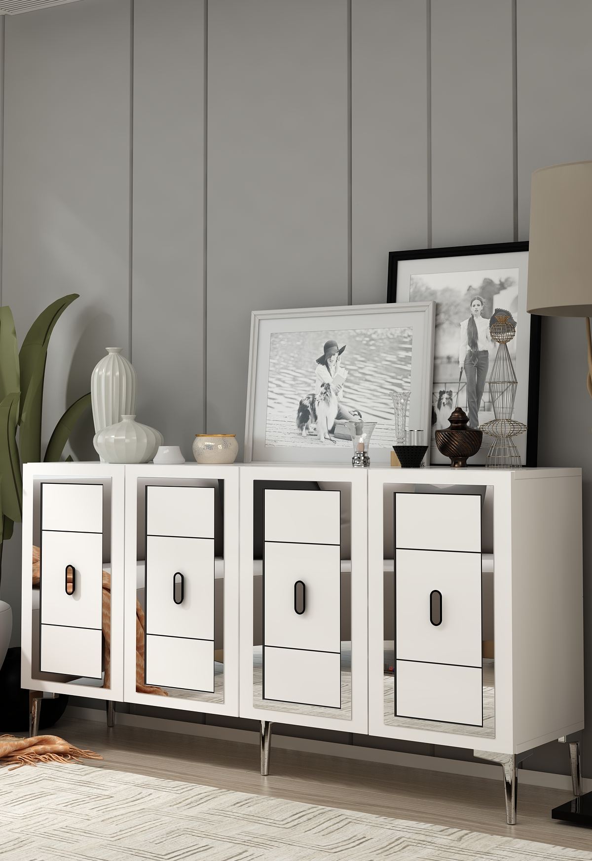 Aparador – 150cm x 75cm x 35cm – Branco e Prata – MDF