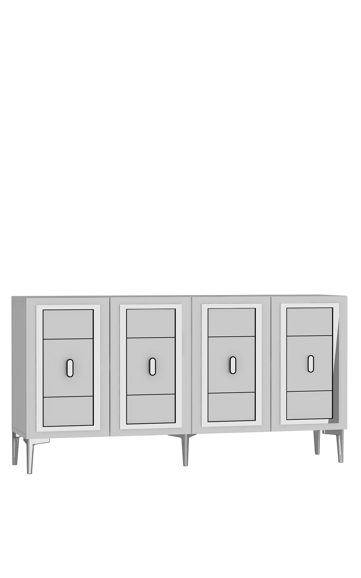 Aparador – 150cm x 75cm x 35cm – Branco e Prata – MDF