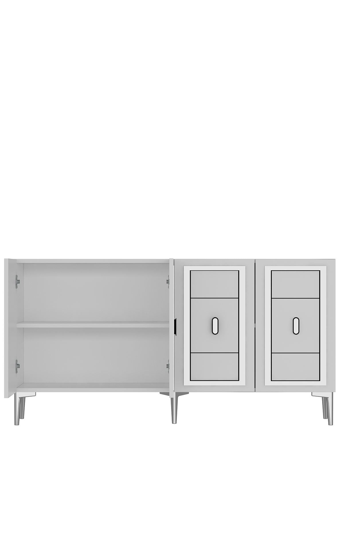 Aparador – 150cm x 75cm x 35cm – Branco e Prata – MDF