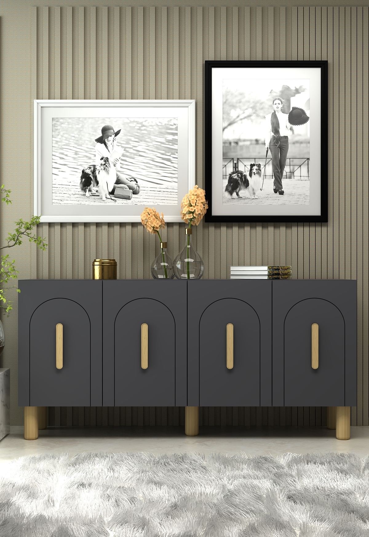 Aparador – 150cm x 75cm x 35cm – Antracite e Carvalho Safira – aglomerado
