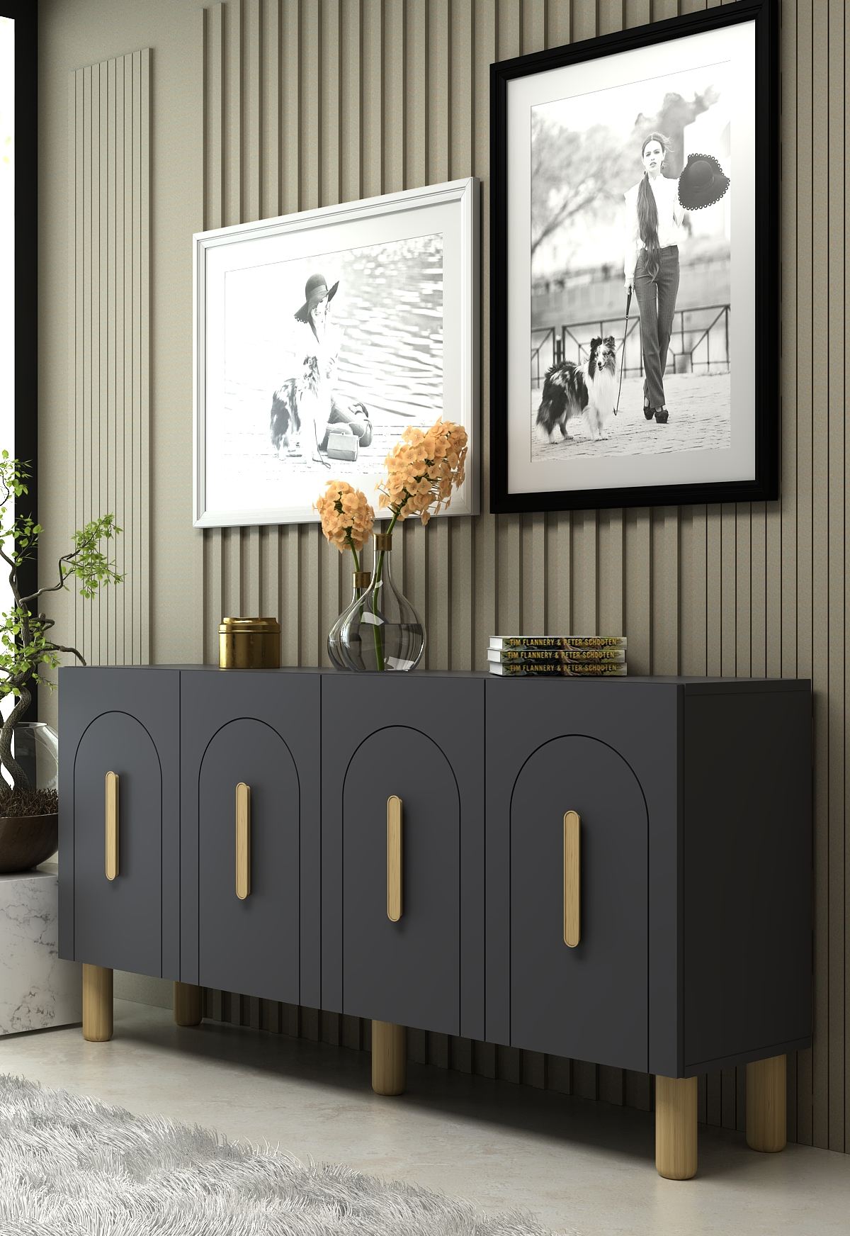 Aparador – 150cm x 75cm x 35cm – Antracite e Carvalho Safira – aglomerado