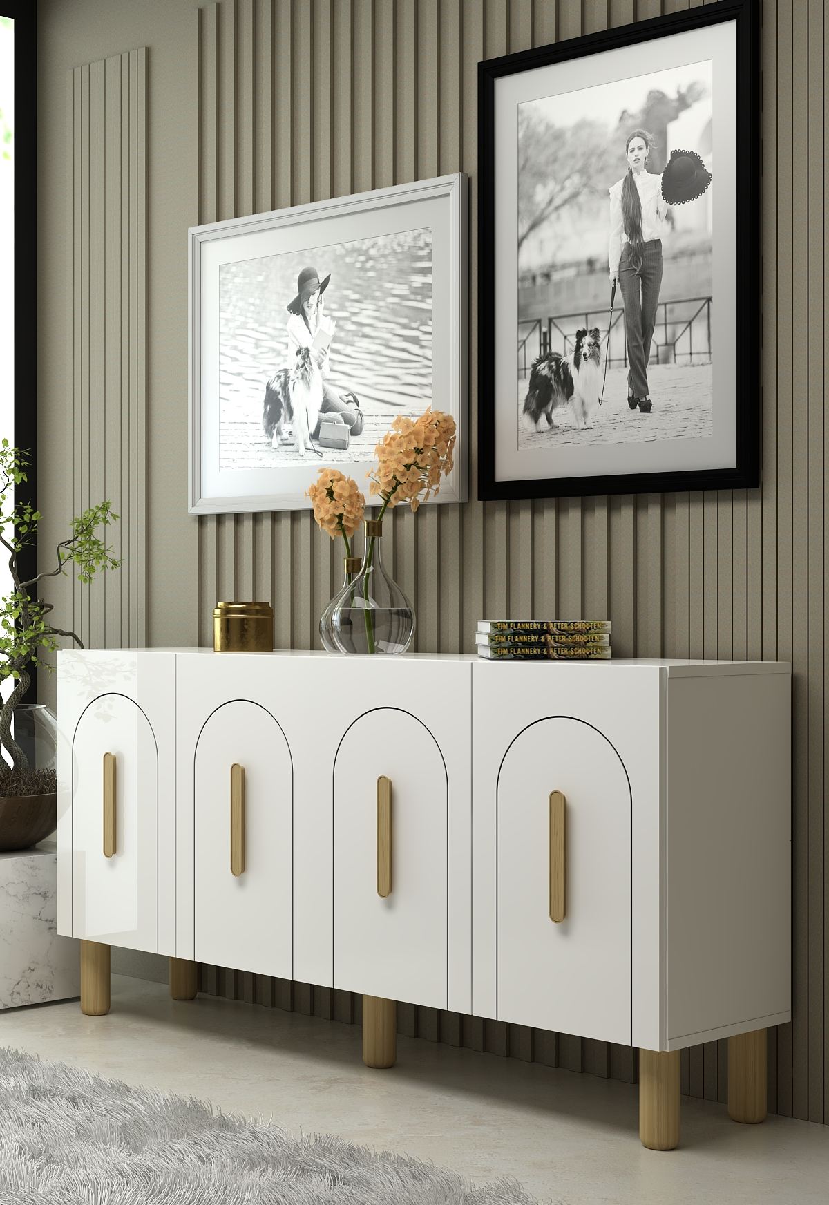 Aparador – 150 cm x 75 cm x 35 cm – Branco e Carvalho Safira – Aglomerado